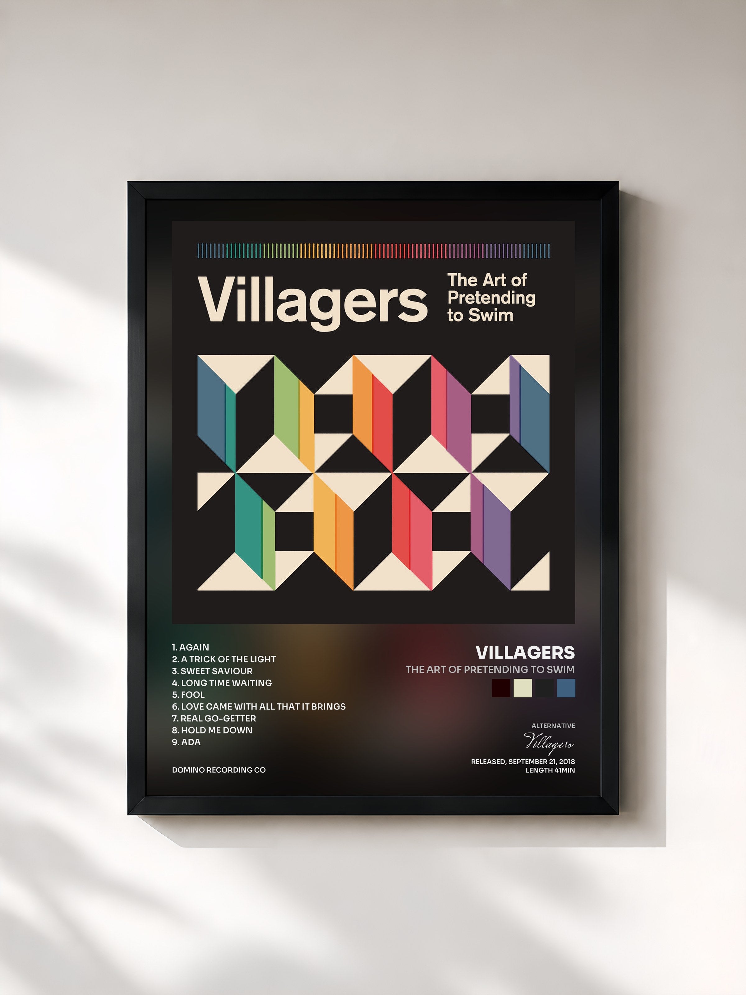 #noir Tableau de l'album The Art Of Pretending To Swim de Villagers, cadre noir, imprimé et encadré en France