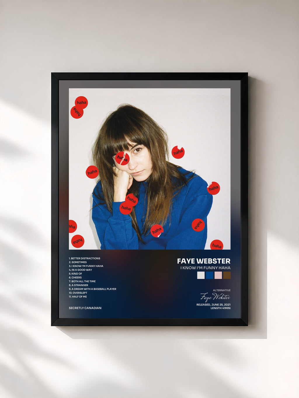#noir Tableau de l'album I Know I'm Funny haha de Faye Webster, cadre noir, imprimé et encadré en France