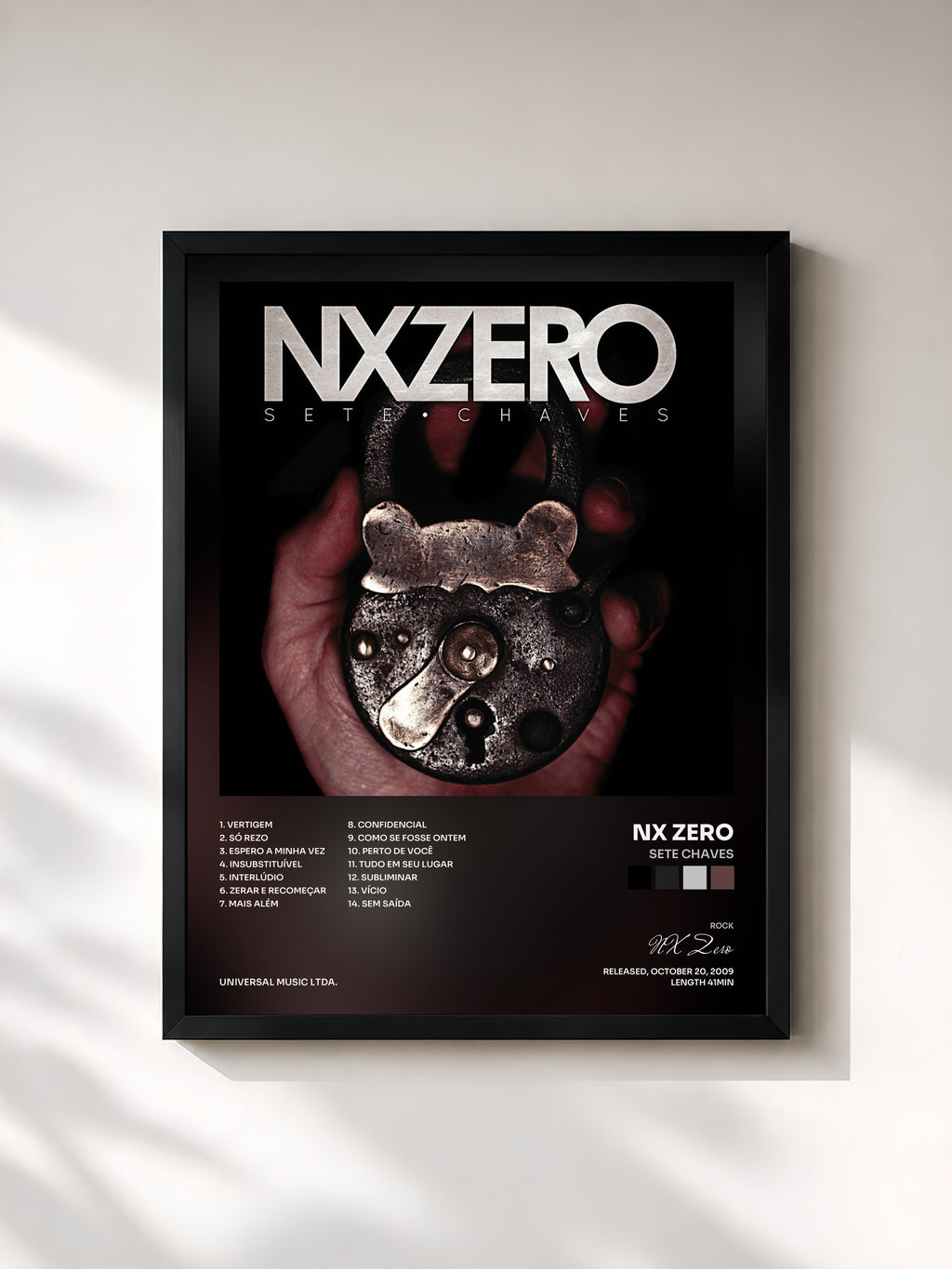 #noir Tableau de l'album Sete Chaves de NX Zero, cadre noir, imprimé et encadré en France