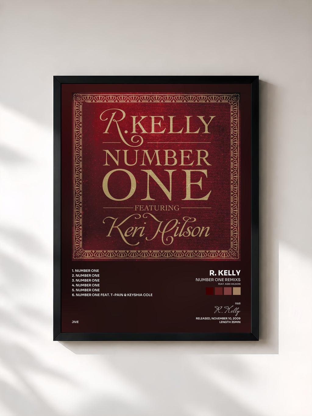 #noir Tableau de l'album Number One Remixs (feat. Keri Hilson) de R. Kelly, cadre noir, imprimé et encadré en France