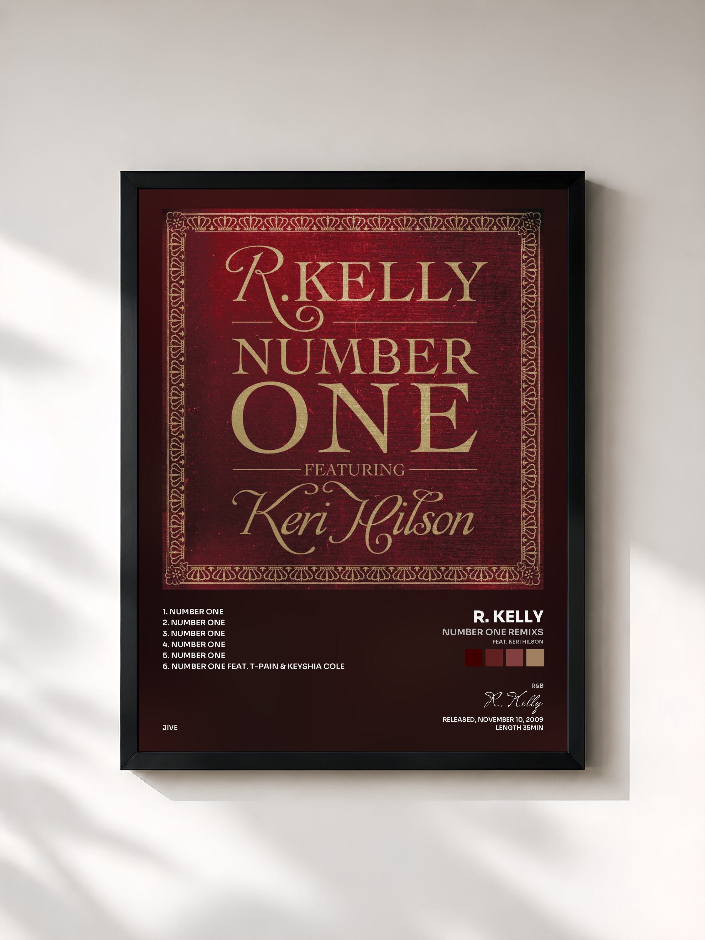 #noir Tableau de l'album Number One Remixs (feat. Keri Hilson) de R. Kelly, cadre noir, imprimé et encadré en France