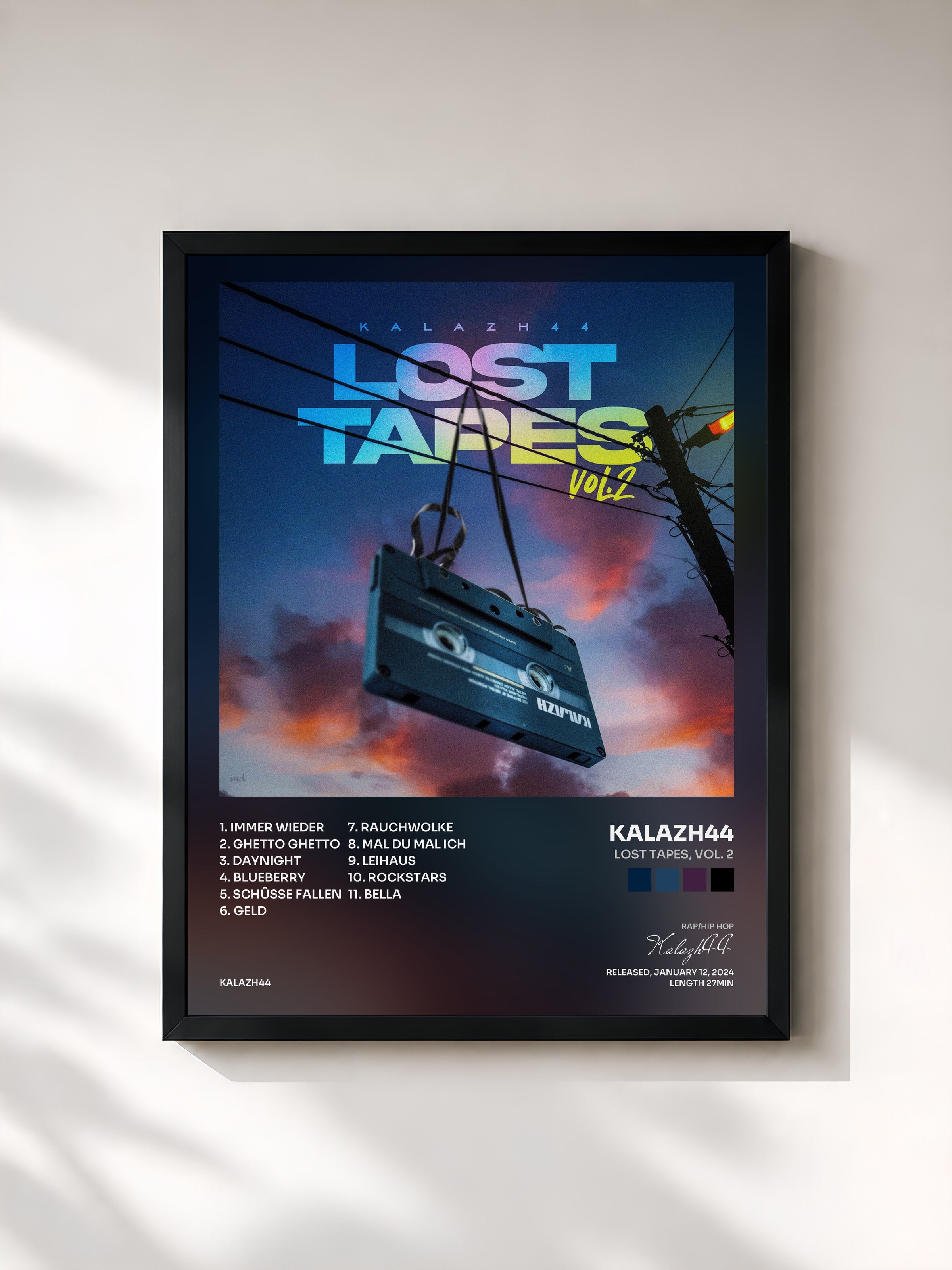 #noir Tableau de l'album Lost Tapes, Vol. 2 de Kalazh44, cadre noir, imprimé et encadré en France