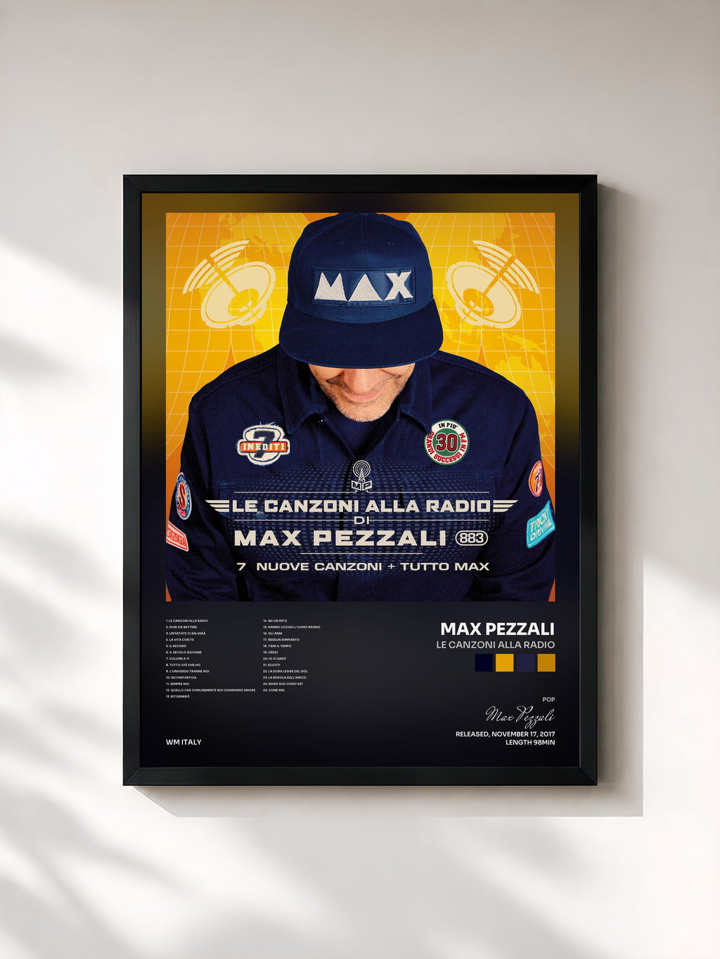 #noir Tableau de l'album Le canzoni alla radio de Max Pezzali, cadre noir, imprimé et encadré en France