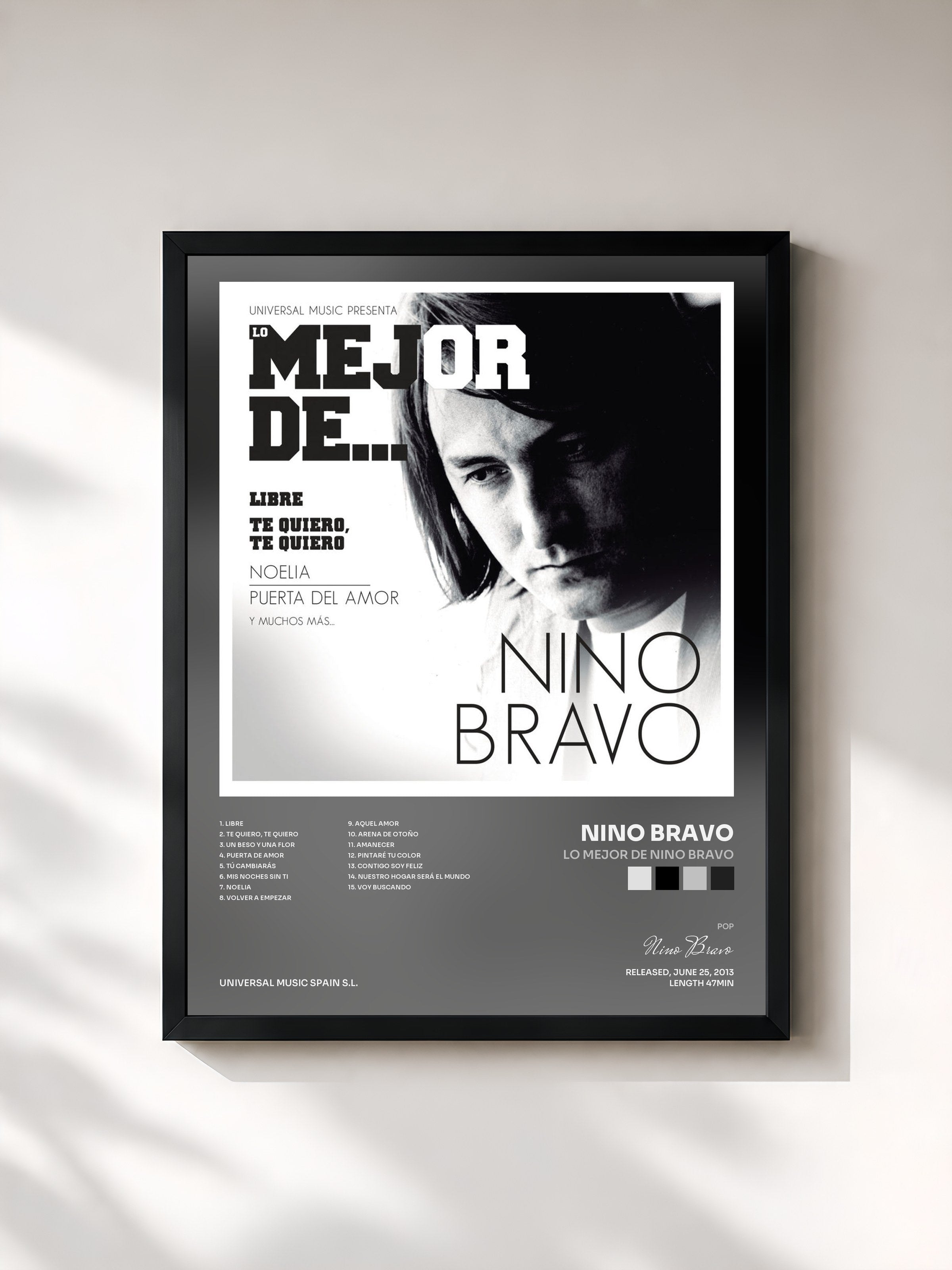 #noir Tableau de l'album Lo Mejor De Nino Bravo de Nino Bravo, cadre noir, imprimé et encadré en France