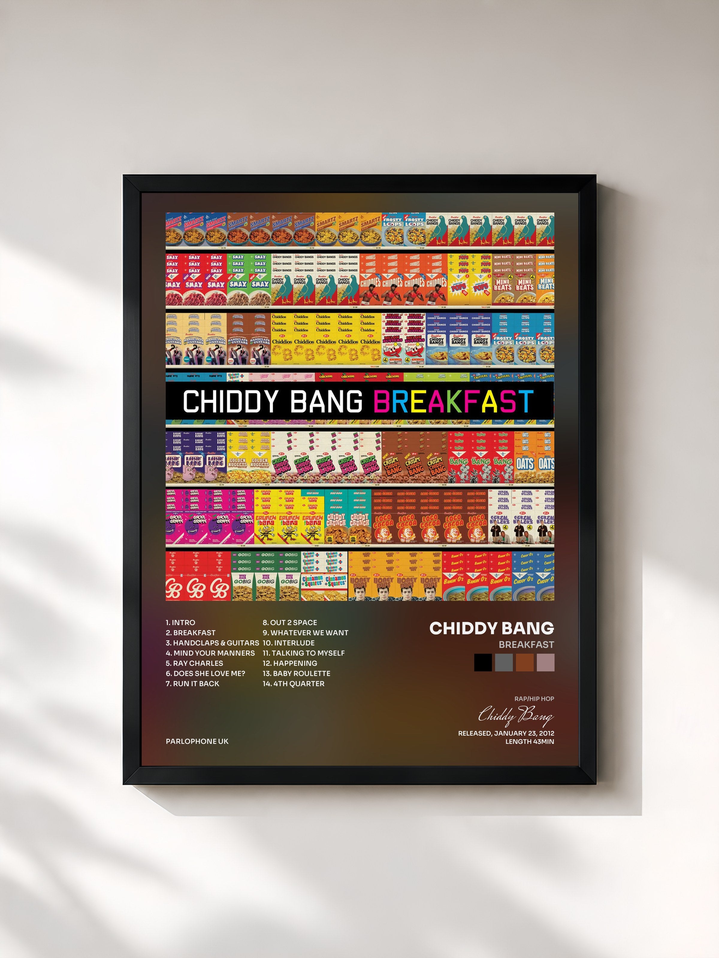 #noir Tableau de l'album Breakfast de Chiddy Bang, cadre noir, imprimé et encadré en France
