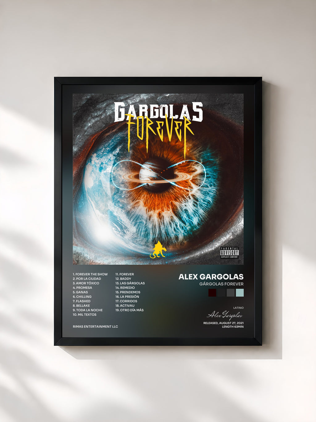 #noir Tableau de l'album Gárgolas Forever de Alex Gargolas, cadre noir, imprimé et encadré en France