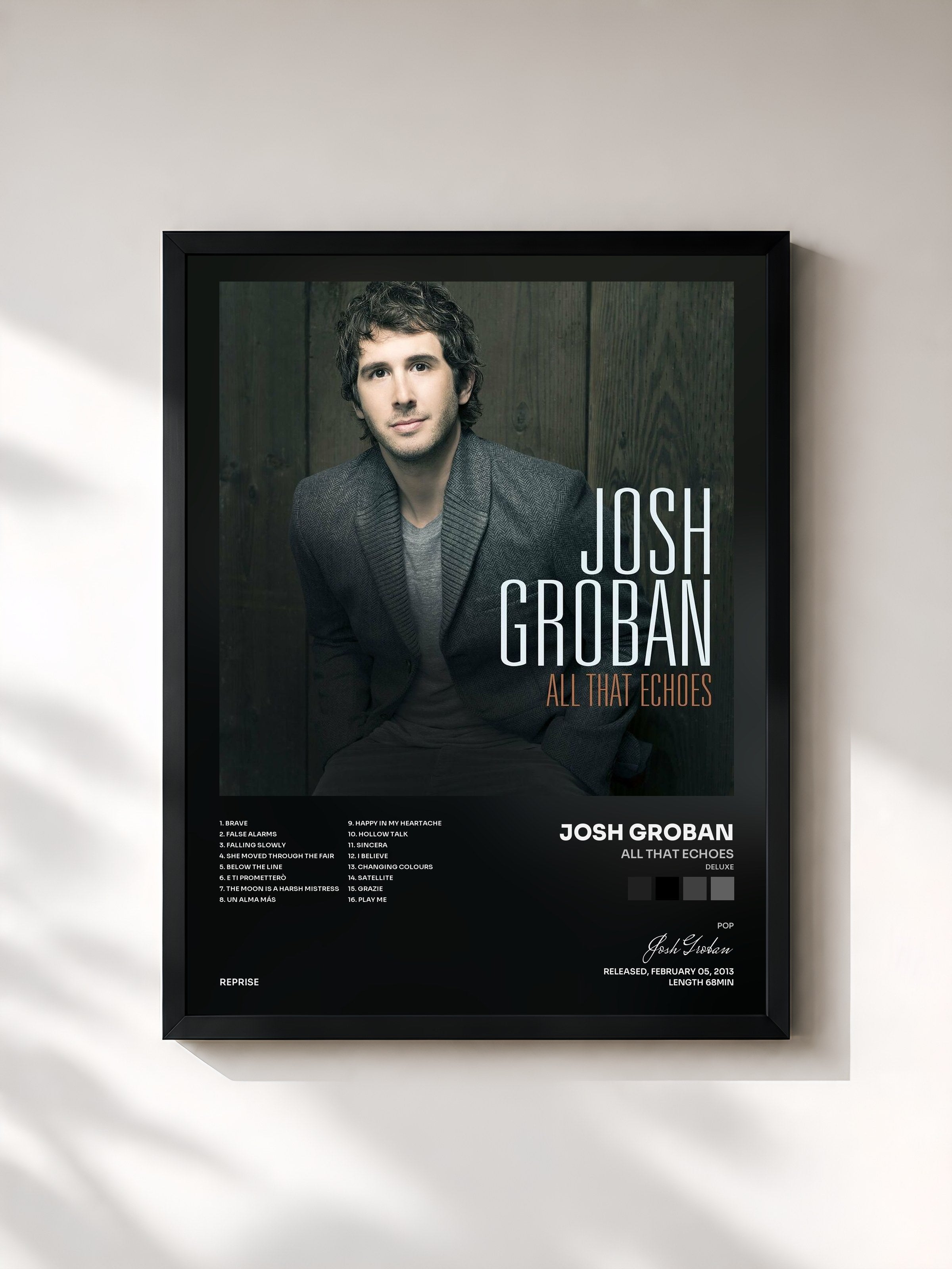 #noir Tableau de l'album All That Echoes (Deluxe) de Josh Groban, cadre noir, imprimé et encadré en France