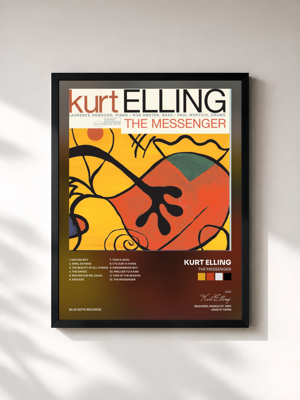 #noir Tableau de l'album The Messenger de Kurt Elling, cadre noir, imprimé et encadré en France