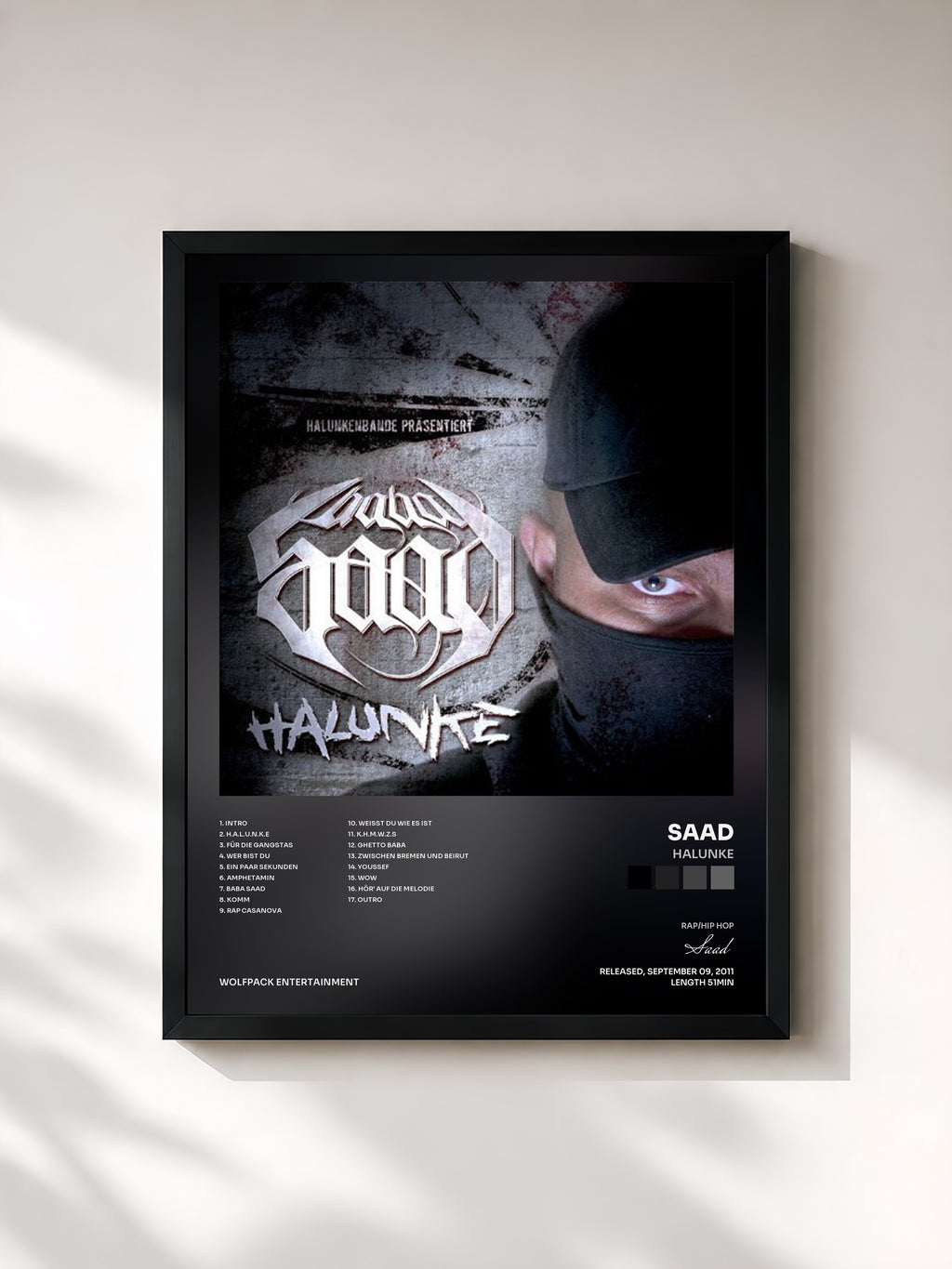 #noir Tableau de l'album Halunke de Saad, cadre noir, imprimé et encadré en France