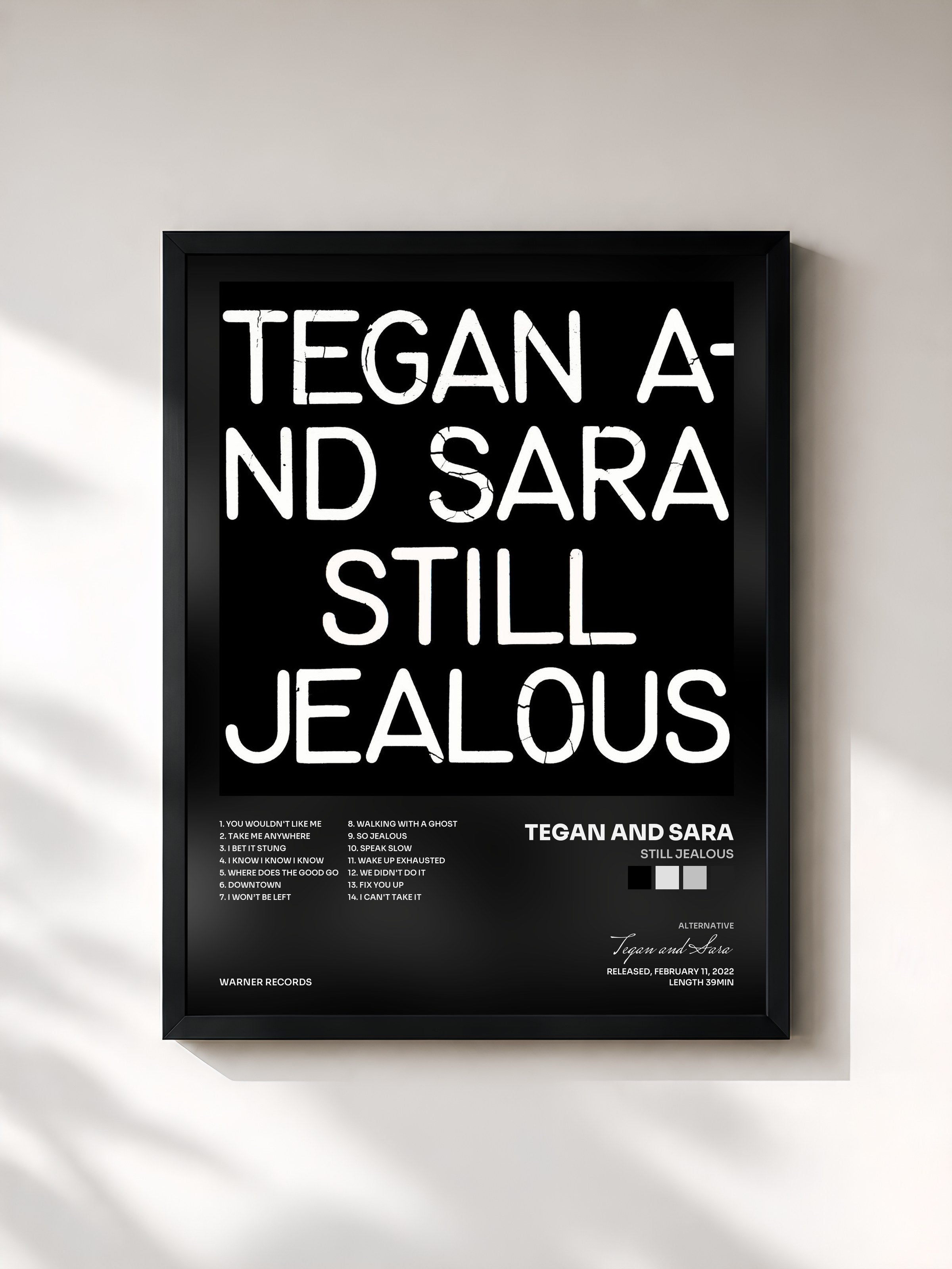 #noir Tableau de l'album Still Jealous de Tegan and Sara, cadre noir, imprimé et encadré en France