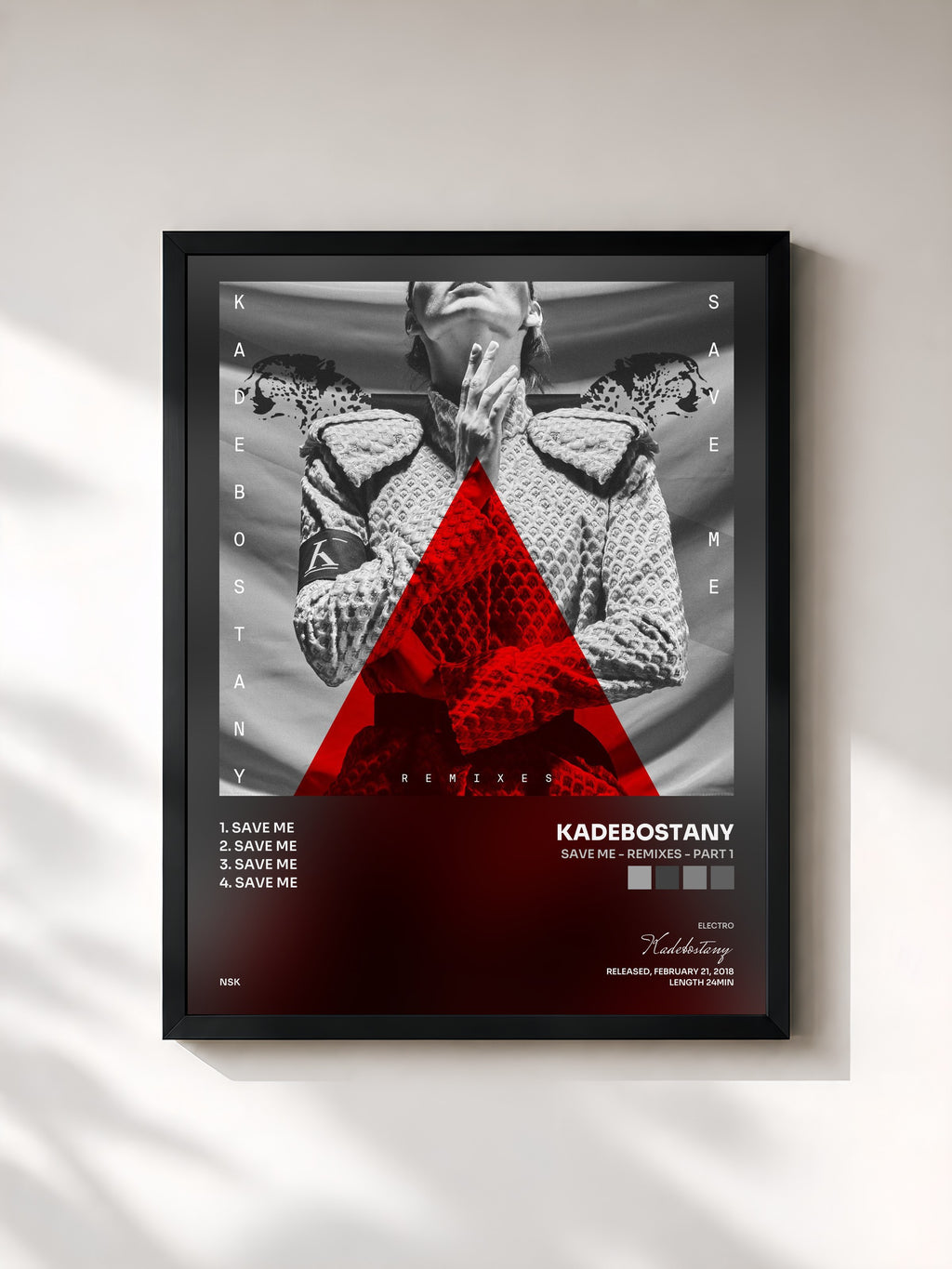 #noir Tableau de l'album Save Me - Remixes - Part 1 de Kadebostany, cadre noir, imprimé et encadré en France