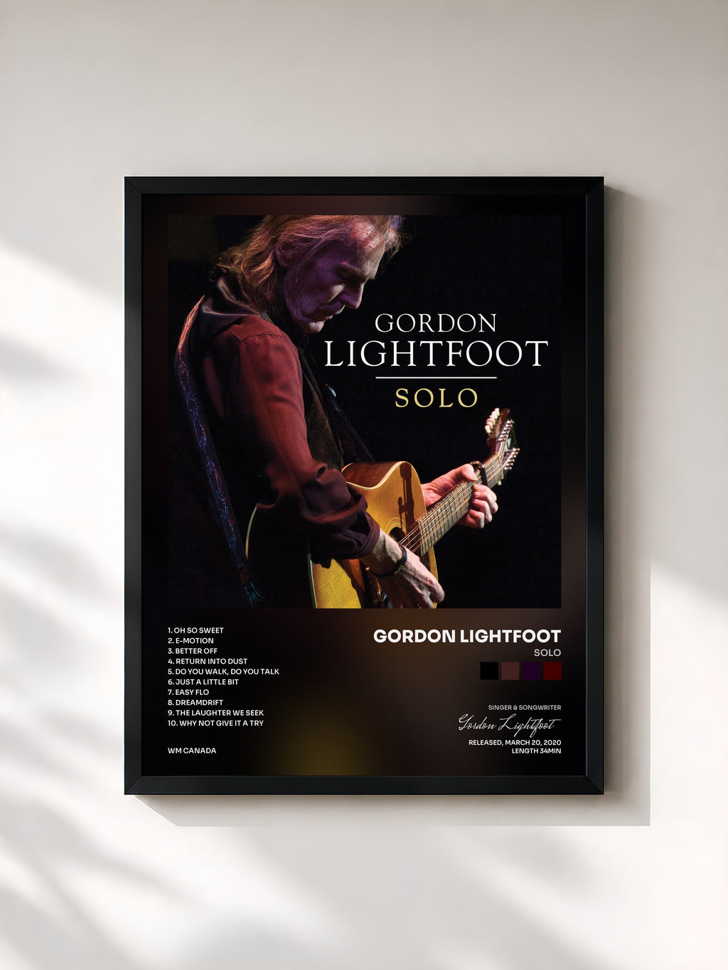 #noir Tableau de l'album Solo de Gordon Lightfoot, cadre noir, imprimé et encadré en France