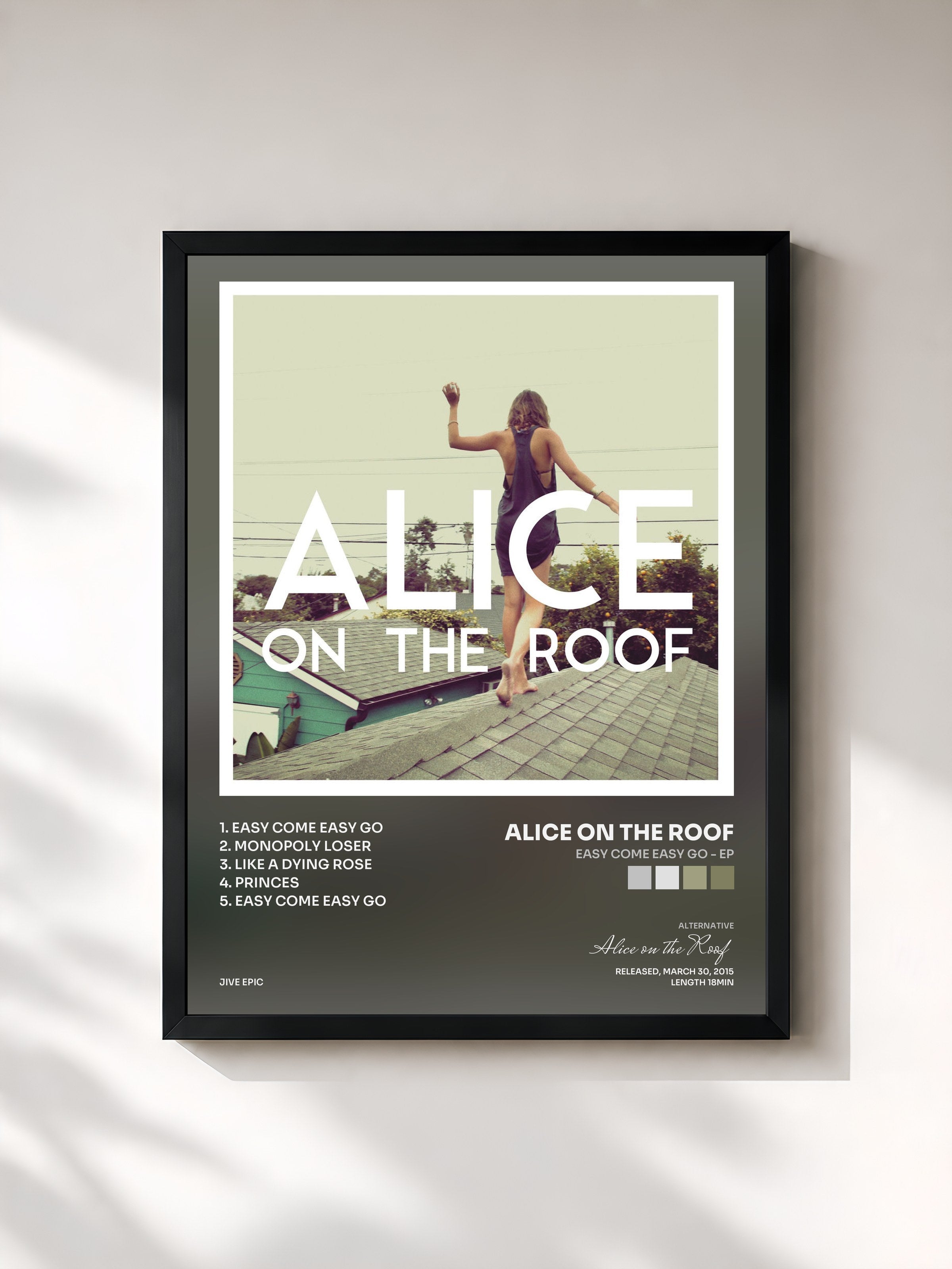 #noir Tableau de l'album Easy Come Easy Go - EP de Alice on the Roof, cadre noir, imprimé et encadré en France