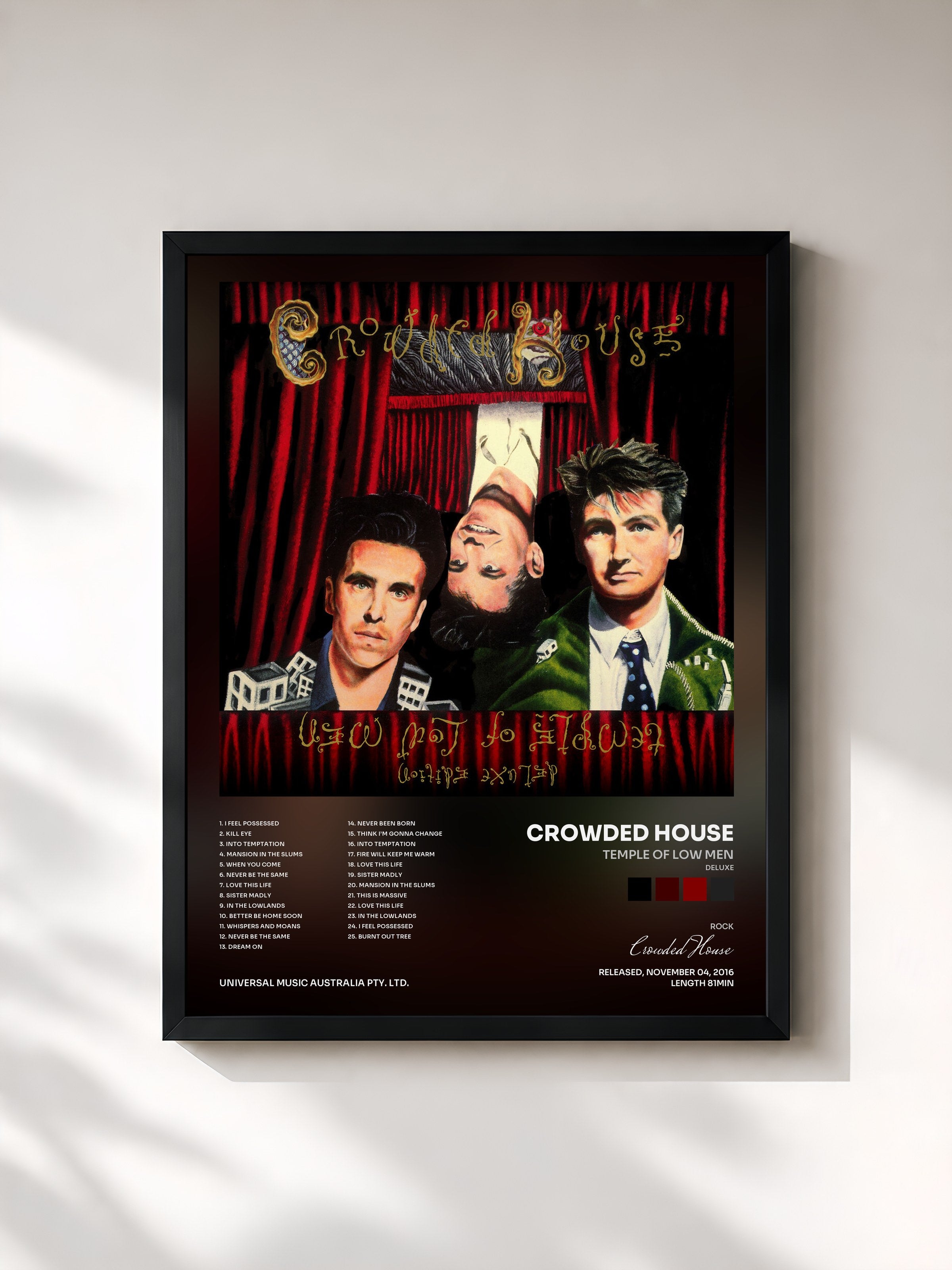 #noir Tableau de l'album Temple Of Low Men (Deluxe) de Crowded House, cadre noir, imprimé et encadré en France