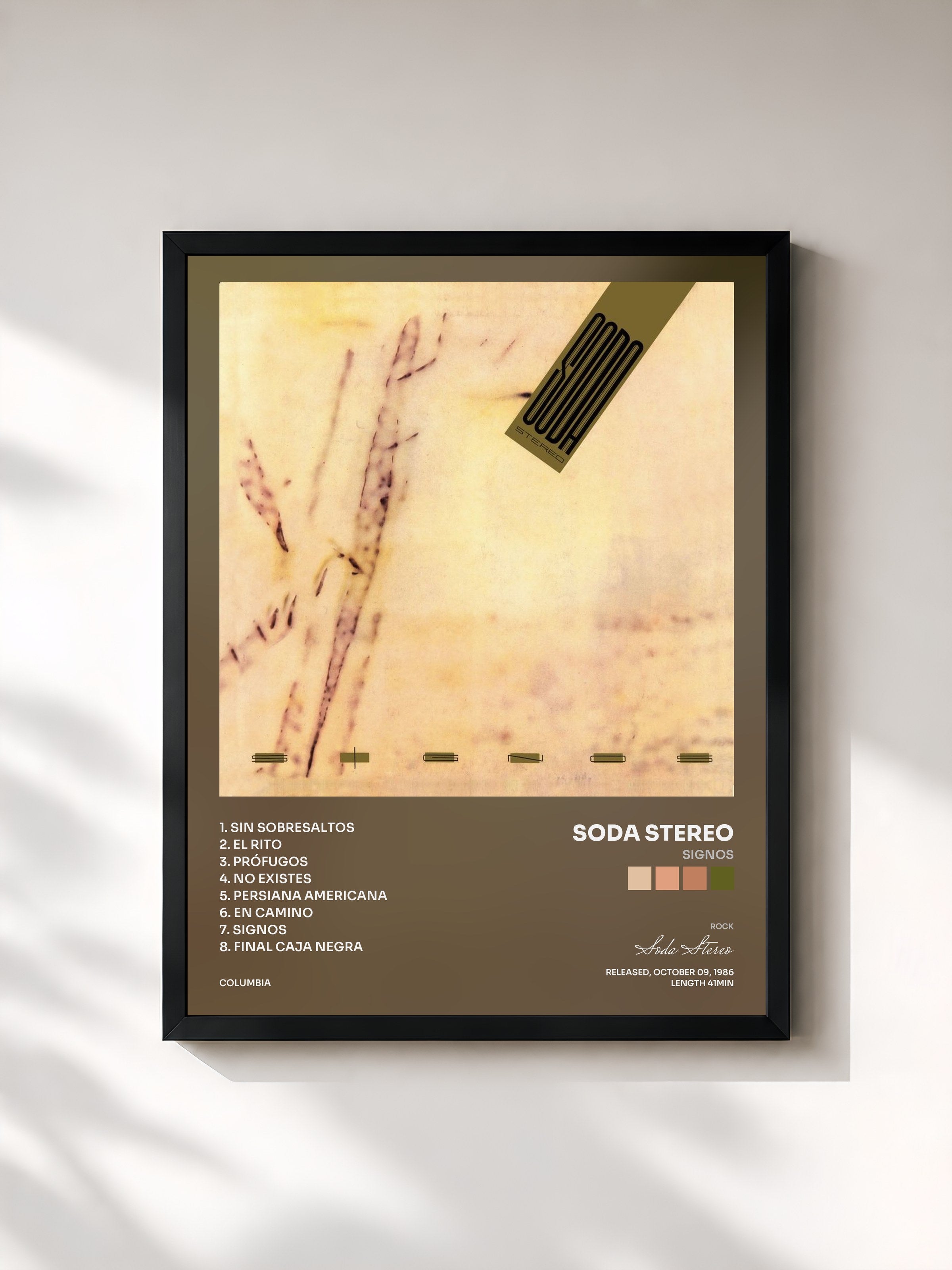 #noir Tableau de l'album Signos de Soda Stereo, cadre noir, imprimé et encadré en France