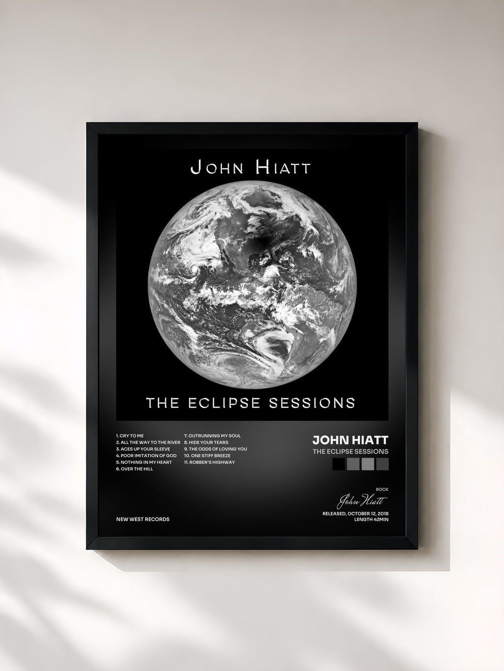 #noir Tableau de l'album The Eclipse Sessions de John Hiatt, cadre noir, imprimé et encadré en France