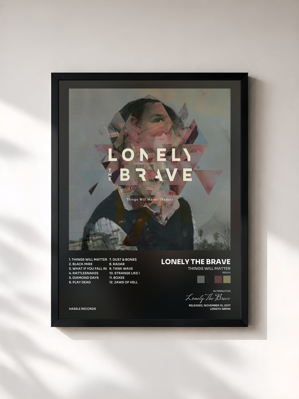 #noir Tableau de l'album Things Will Matter (Redux) de Lonely The Brave, cadre noir, imprimé et encadré en France