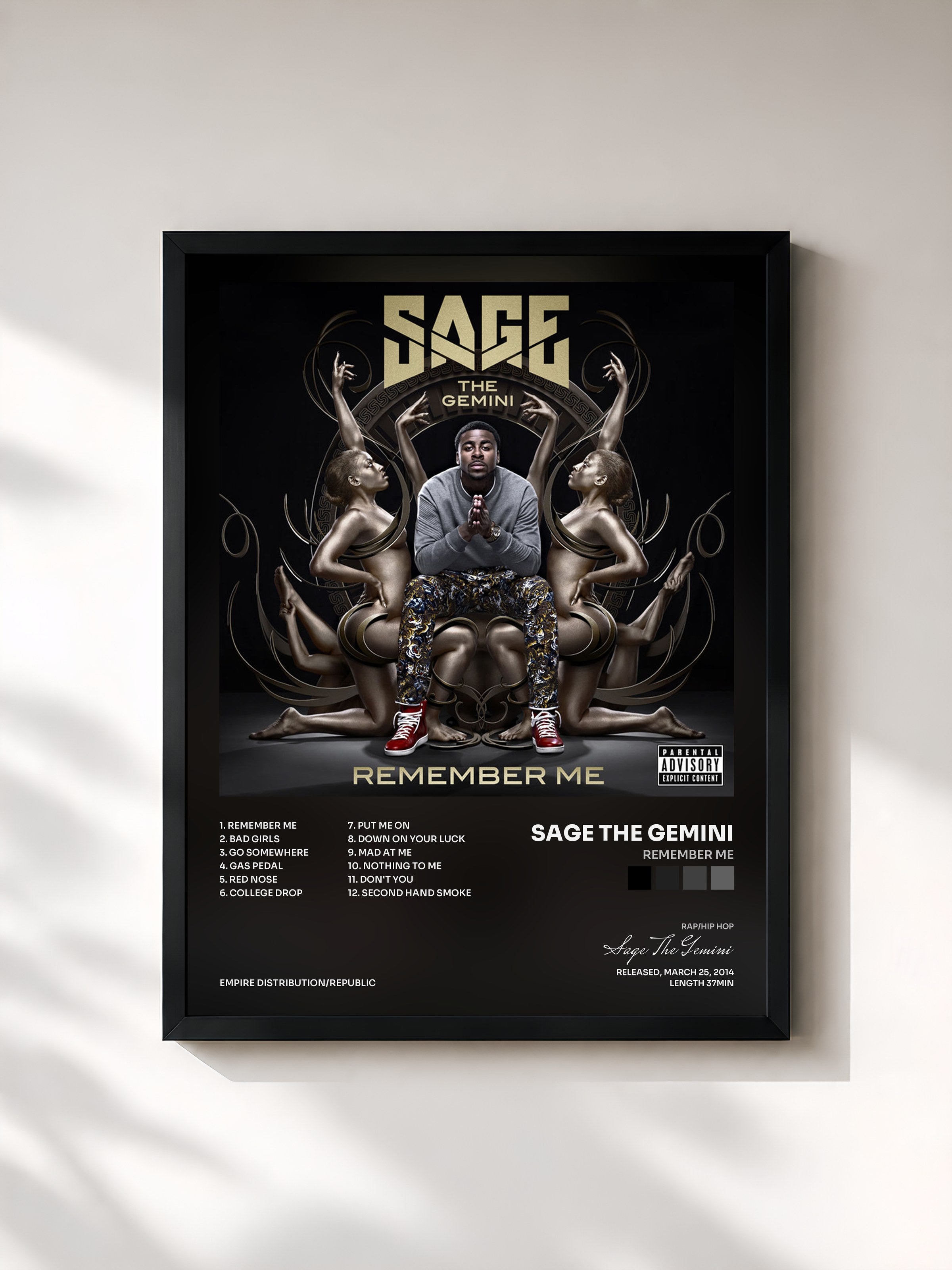 #noir Tableau de l'album Remember Me de Sage The Gemini, cadre noir, imprimé et encadré en France