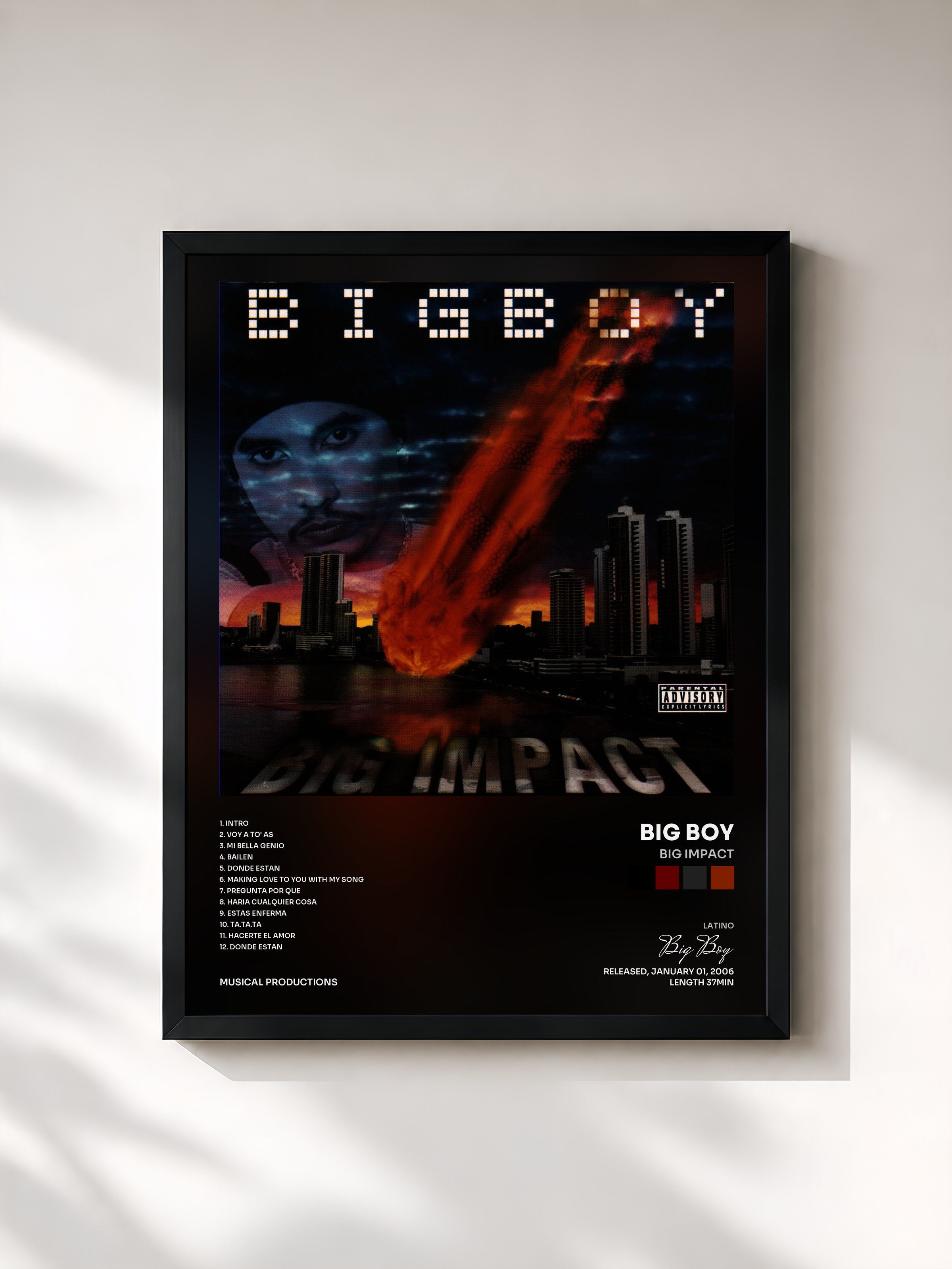 #noir Tableau de l'album Big Impact de Big Boy, cadre noir, imprimé et encadré en France