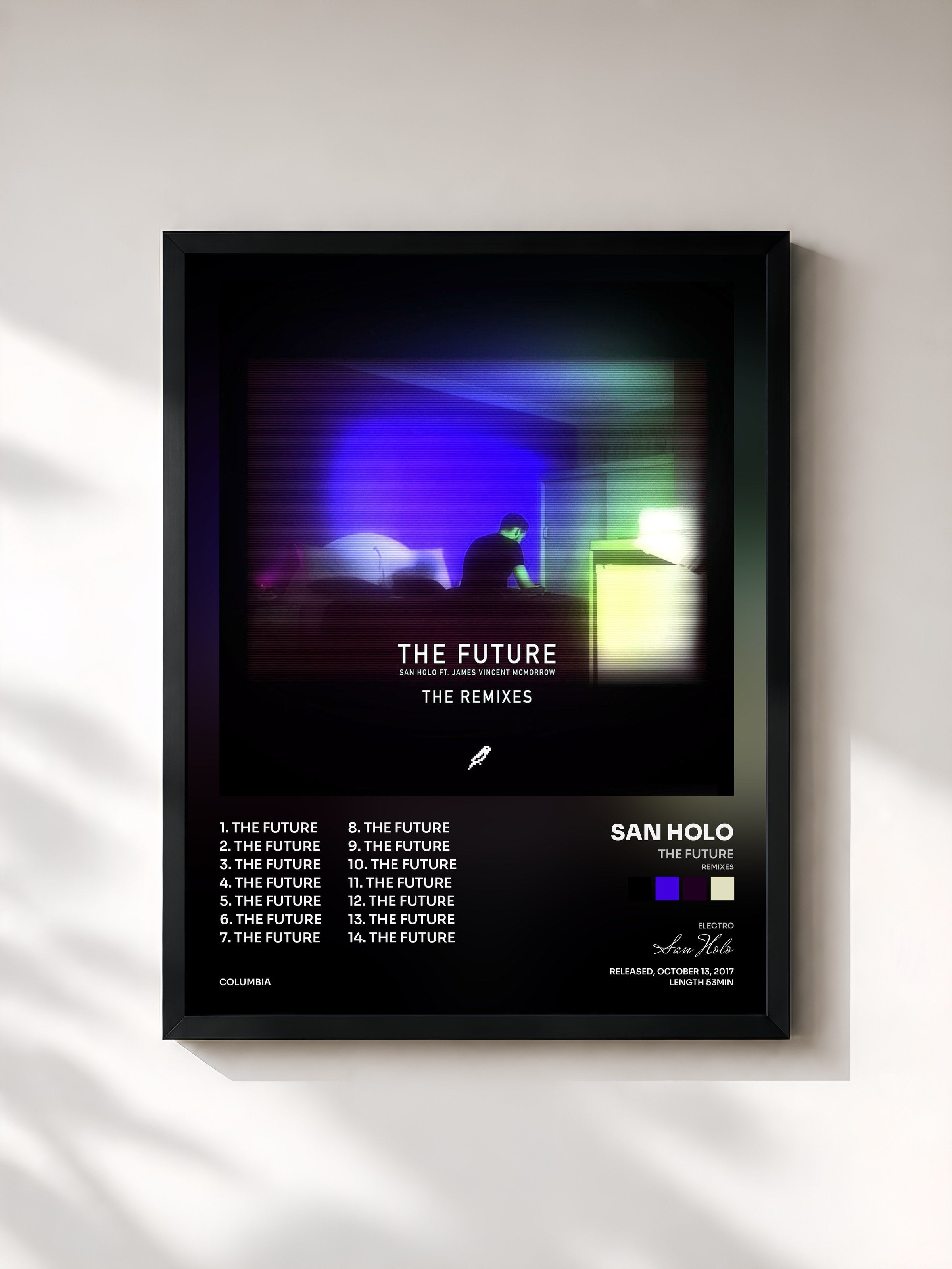 #noir Tableau de l'album The Future (Remixes) de San Holo, cadre noir, imprimé et encadré en France