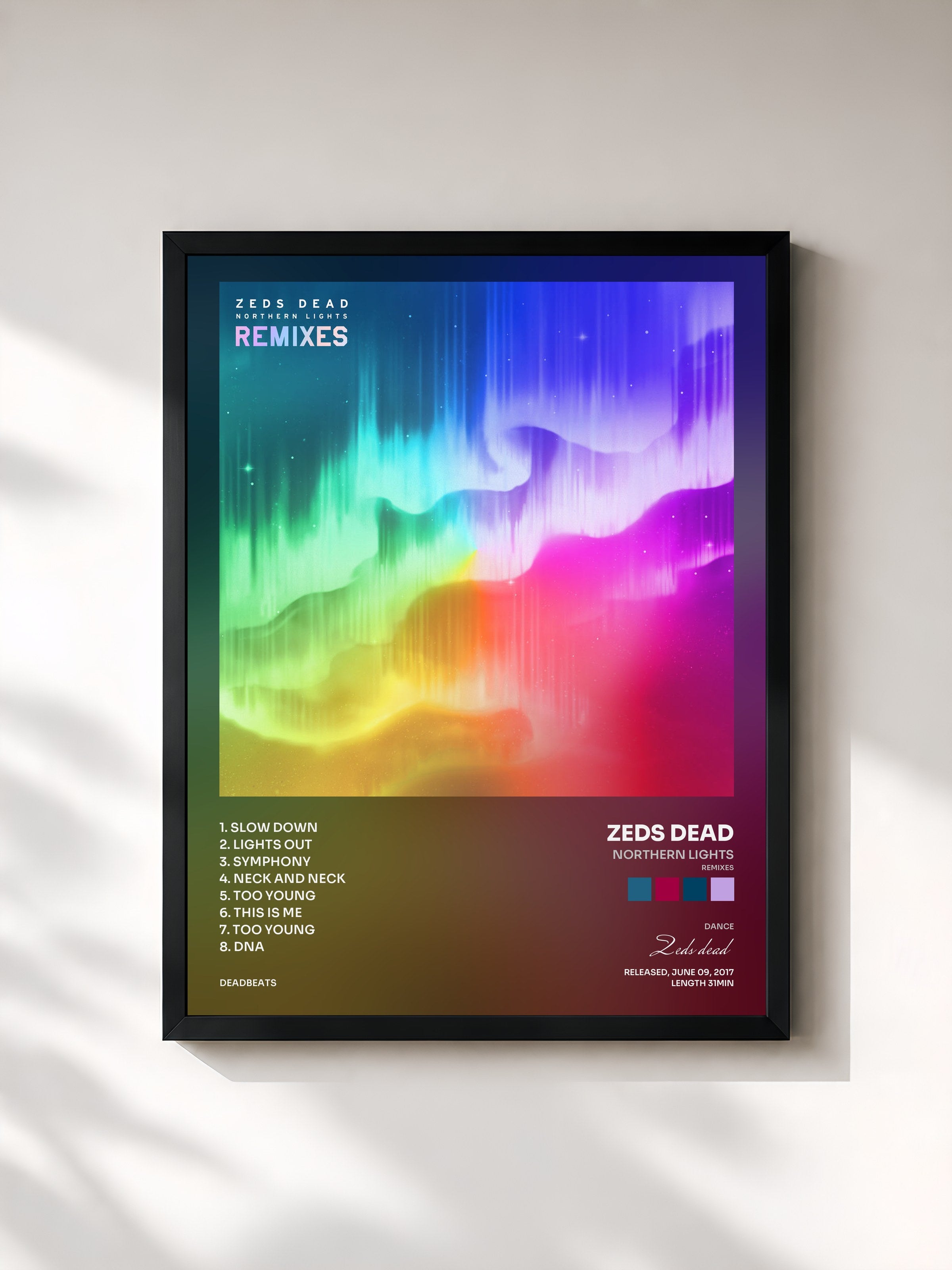 #noir Tableau de l'album Northern Lights (Remixes) de Zeds dead, cadre noir, imprimé et encadré en France