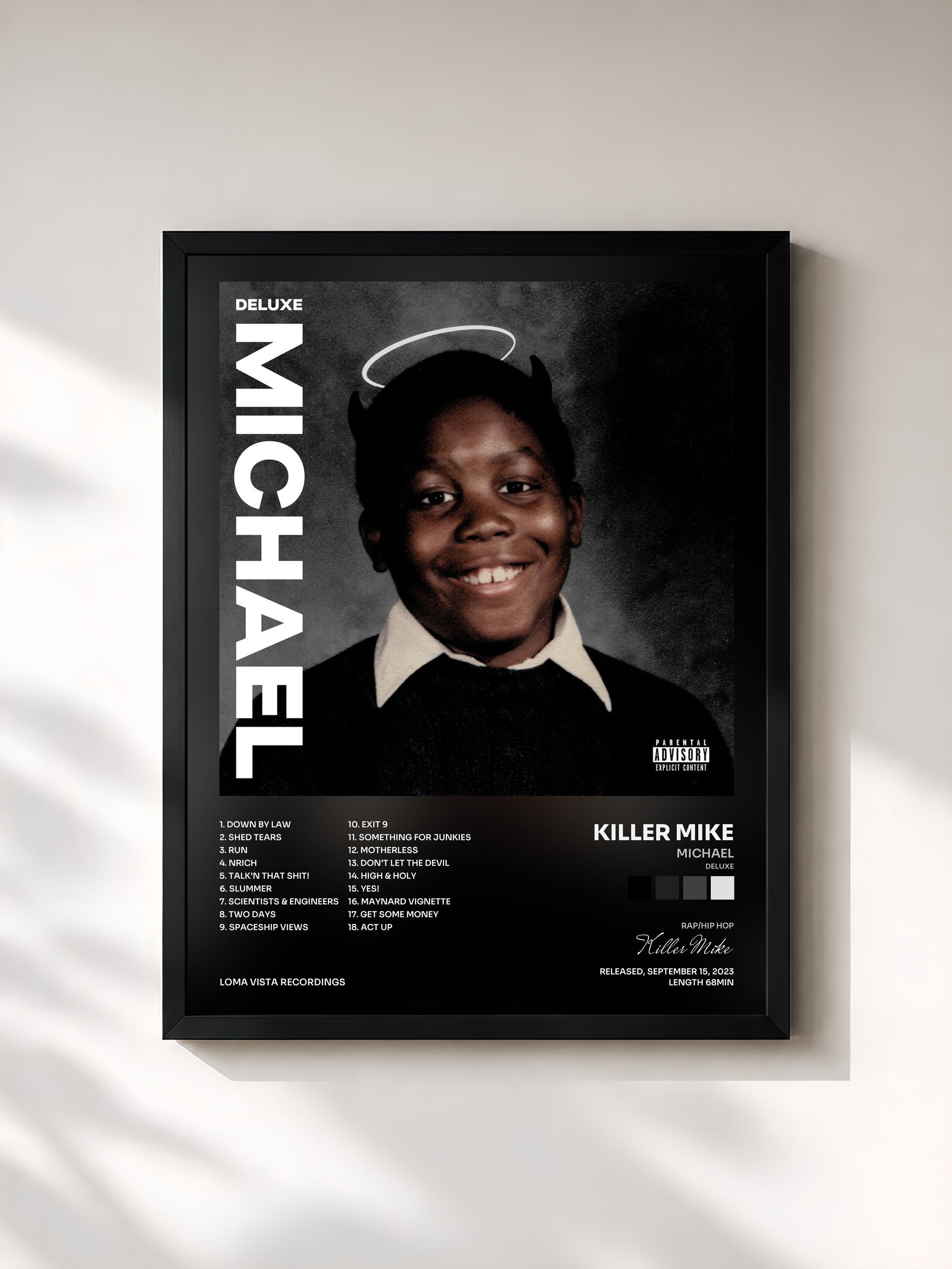 #noir Tableau de l'album MICHAEL (Deluxe) de Killer Mike, cadre noir, imprimé et encadré en France