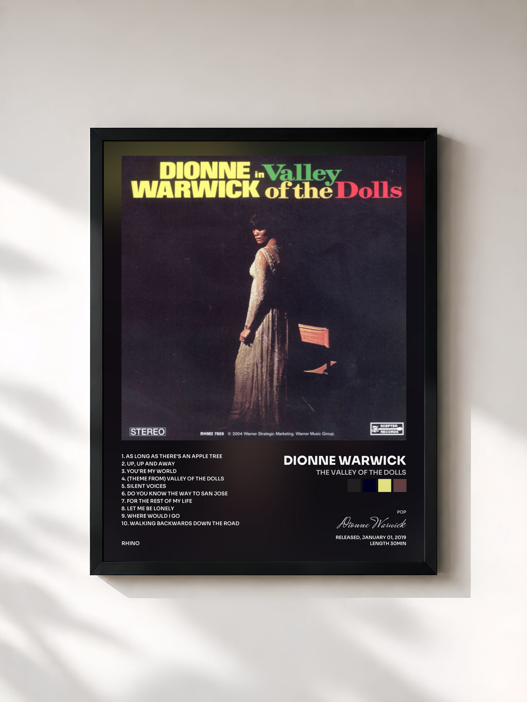 #noir Tableau de l'album The Valley of the Dolls de Dionne Warwick, cadre noir, imprimé et encadré en France