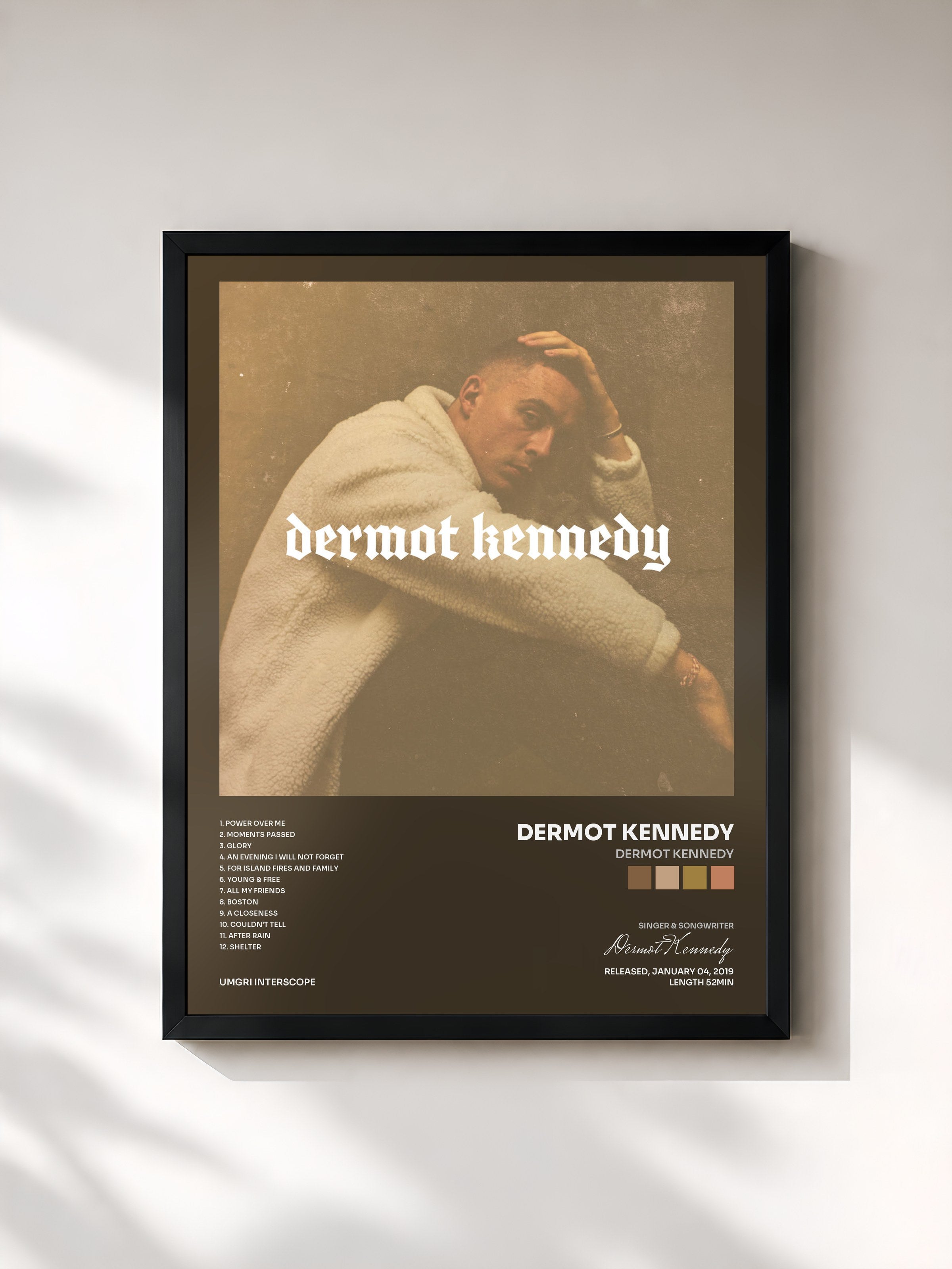#noir Tableau de l'album Dermot Kennedy de Dermot Kennedy, cadre noir, imprimé et encadré en France