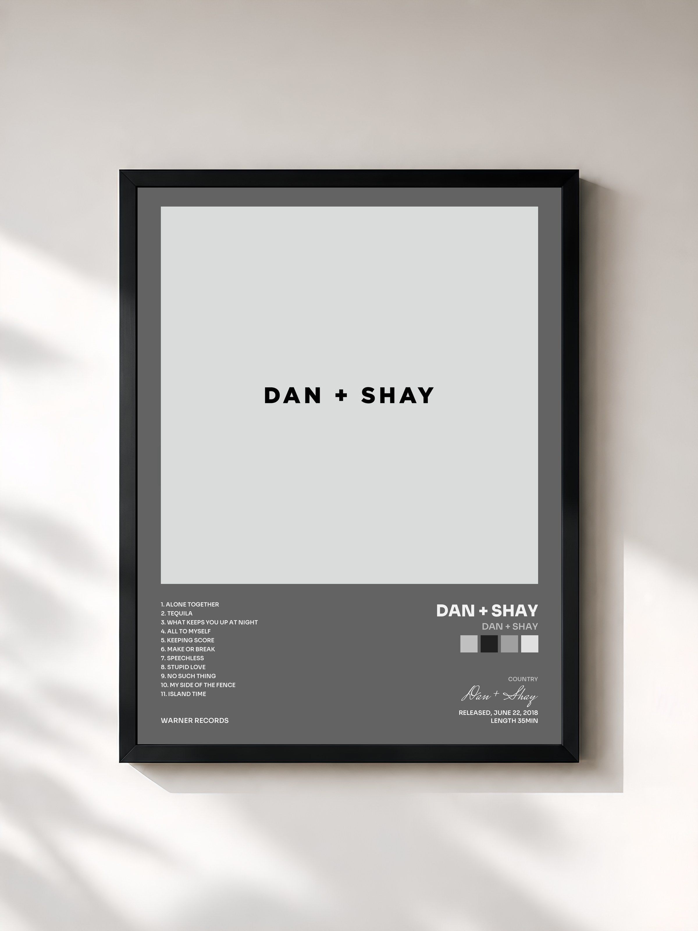 #noir Tableau de l'album Dan + Shay de Dan + Shay, cadre noir, imprimé et encadré en France