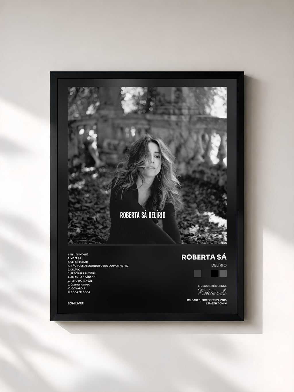 #noir Tableau de l'album Delírio de Roberta Sá, cadre noir, imprimé et encadré en France