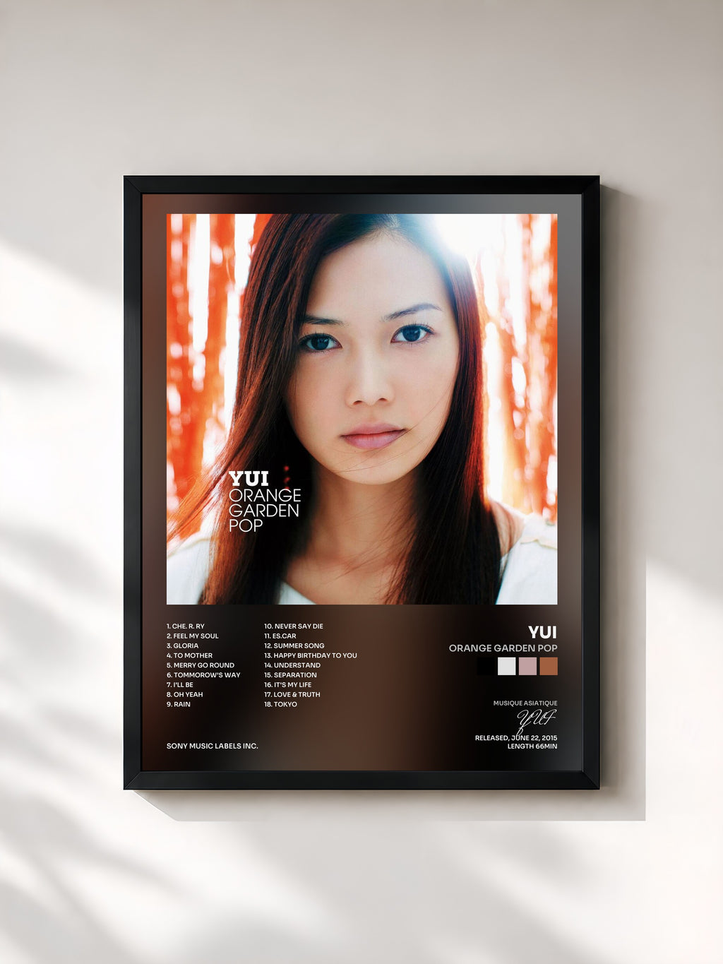 #noir Tableau de l'album Orange Garden Pop de YUI, cadre noir, imprimé et encadré en France