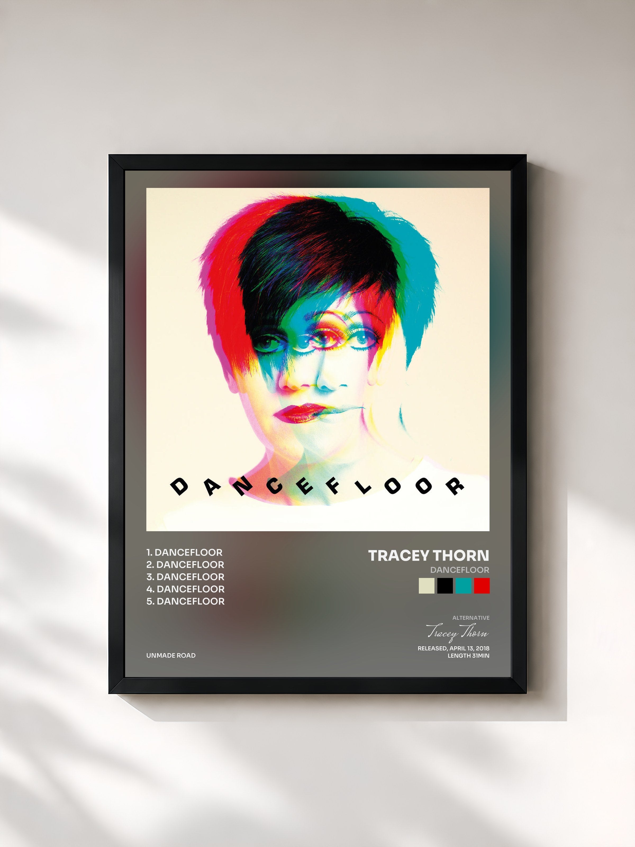 #noir Tableau de l'album Dancefloor de Tracey Thorn, cadre noir, imprimé et encadré en France