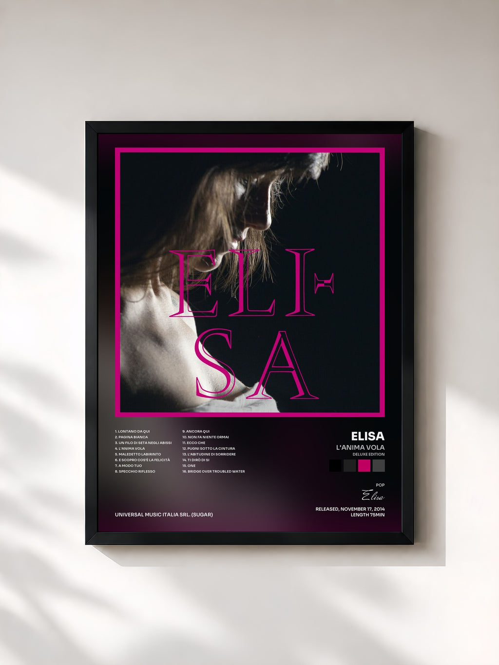 #noir Tableau de l'album L'Anima Vola (Deluxe Edition) de Elisa, cadre noir, imprimé et encadré en France