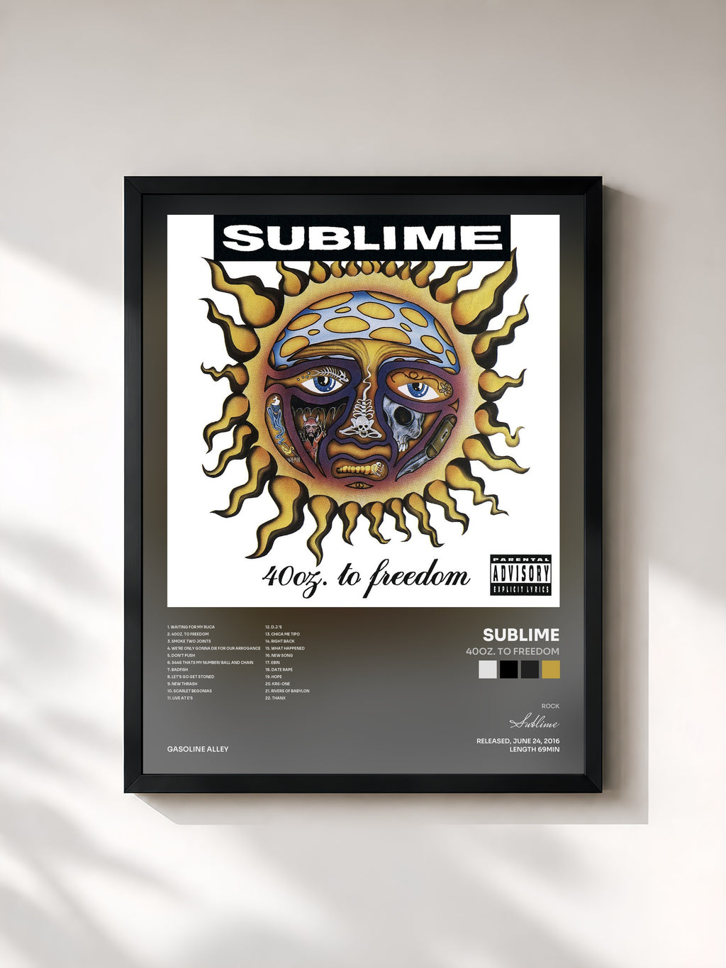 #noir Tableau de l'album 40oz. To Freedom de Sublime, cadre noir, imprimé et encadré en France
