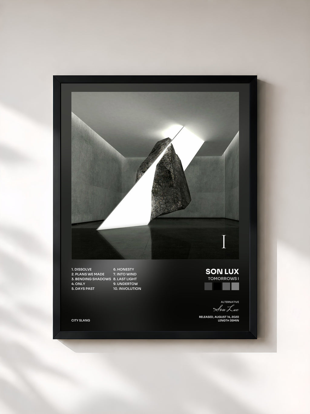 #noir Tableau de l'album Tomorrows I de Son Lux, cadre noir, imprimé et encadré en France