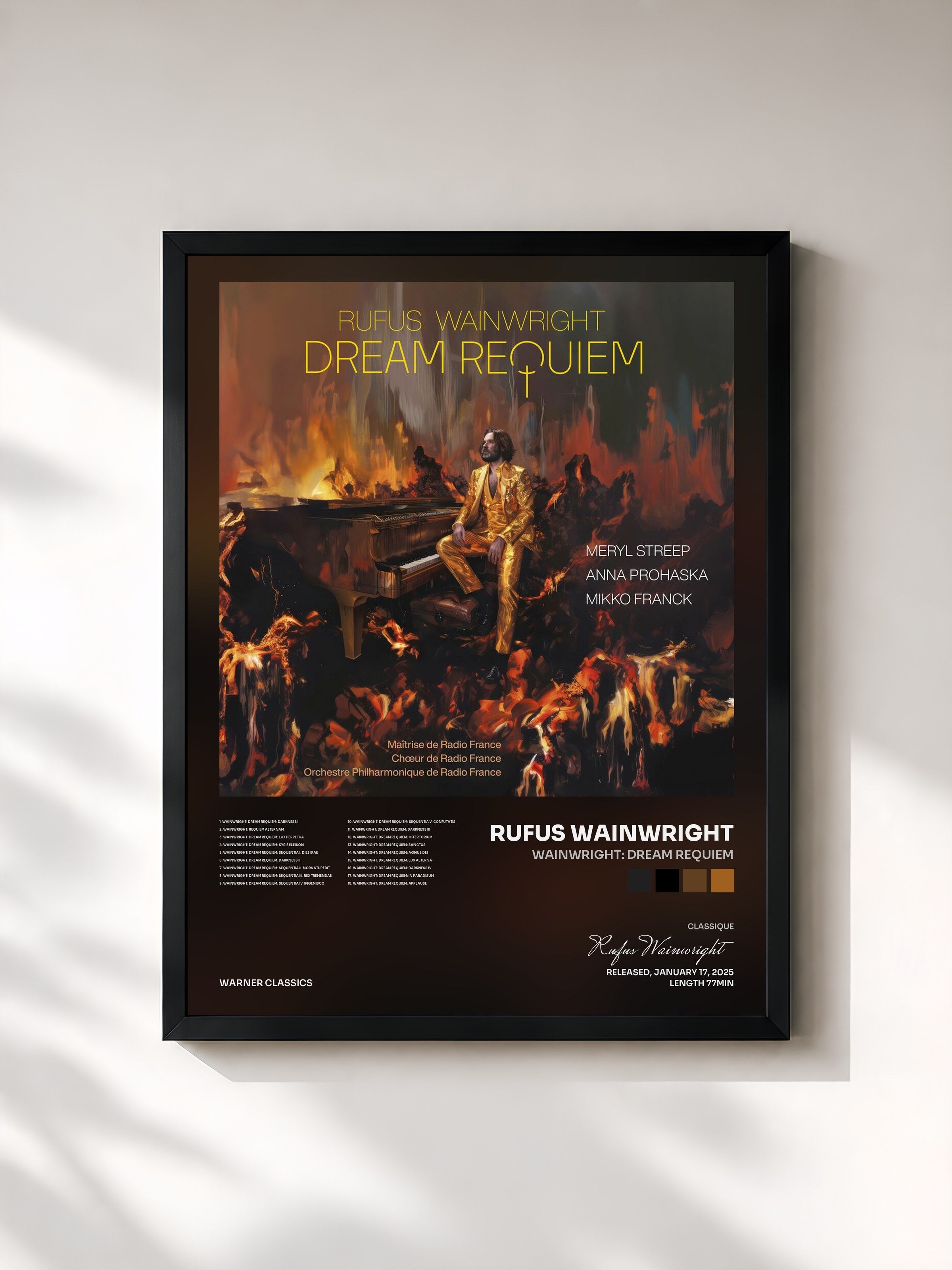 #noir Tableau de l'album Wainwright: Dream Requiem de Rufus Wainwright, cadre noir, imprimé et encadré en France