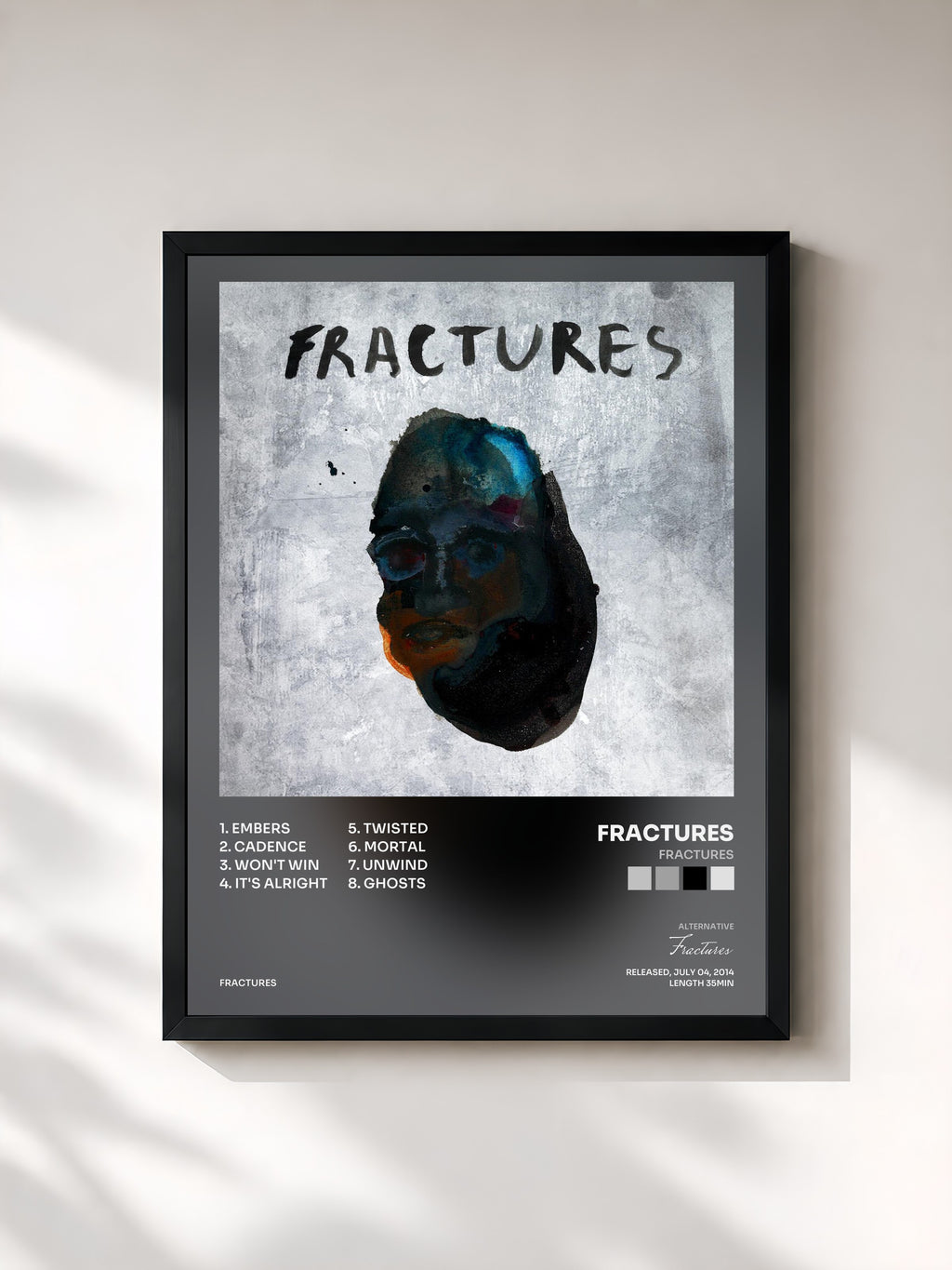 #noir Tableau de l'album Fractures de Fractures, cadre noir, imprimé et encadré en France