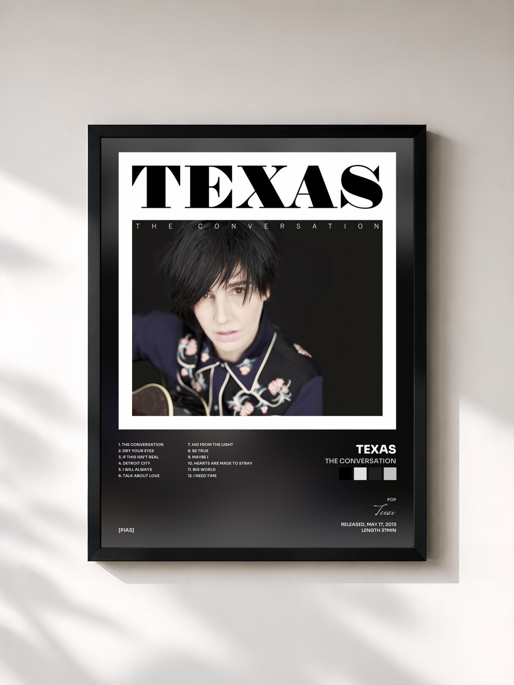#noir Tableau de l'album The Conversation de Texas, cadre noir, imprimé et encadré en France