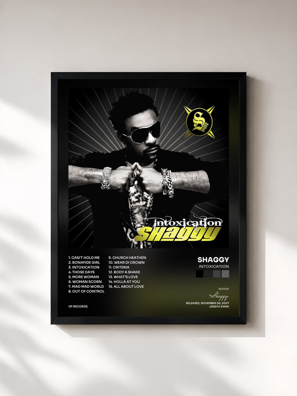 #noir Tableau de l'album Intoxication de Shaggy, cadre noir, imprimé et encadré en France