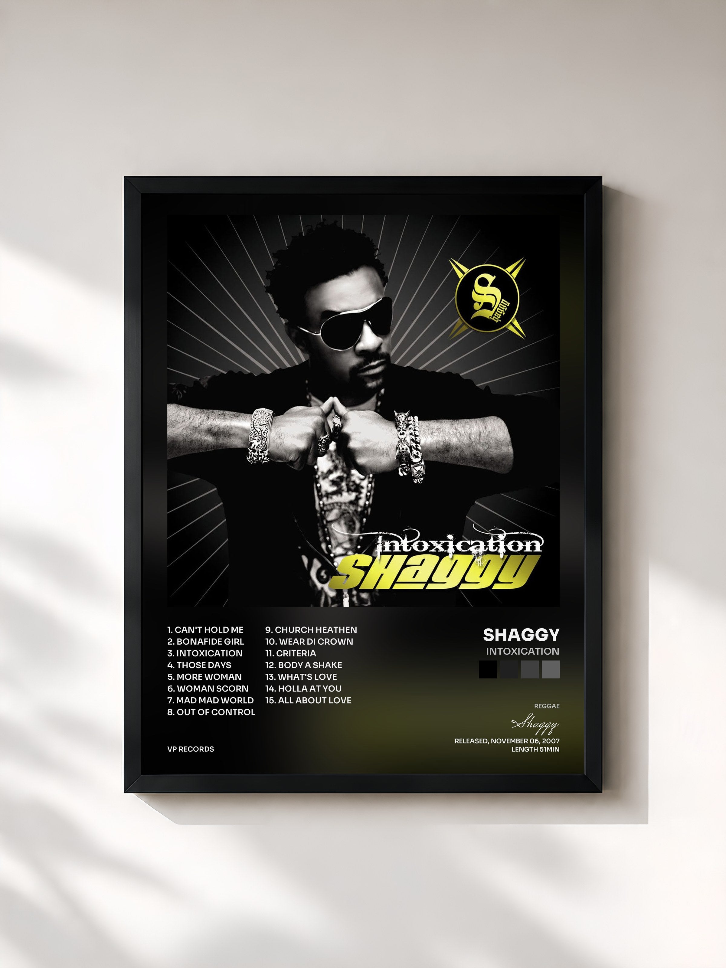 #noir Tableau de l'album Intoxication de Shaggy, cadre noir, imprimé et encadré en France