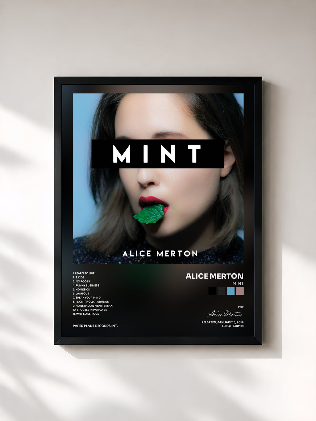 #noir Tableau de l'album MINT de Alice Merton, cadre noir, imprimé et encadré en France