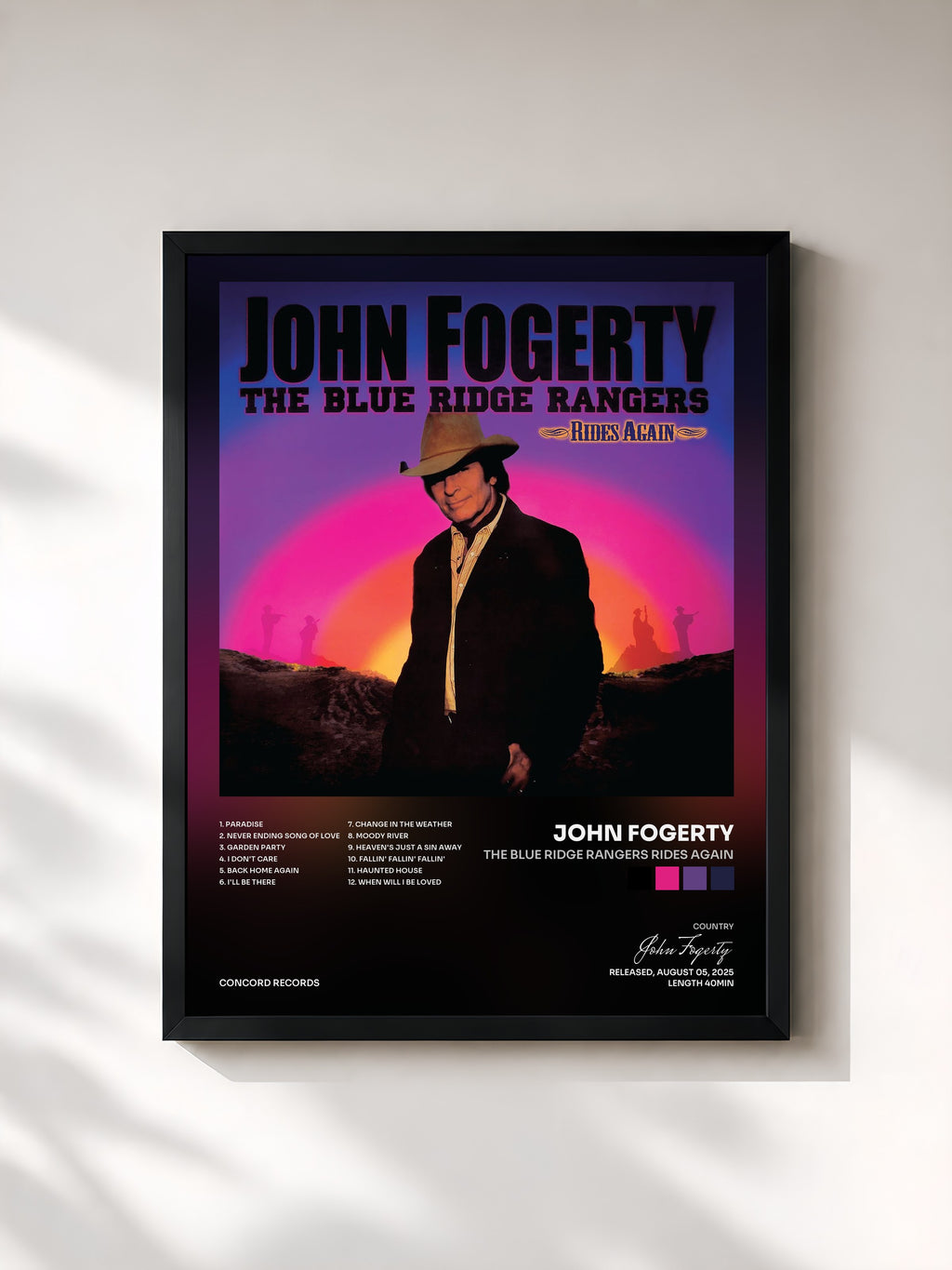 #noir Tableau de l'album The Blue Ridge Rangers Rides Again de John Fogerty, cadre noir, imprimé et encadré en France