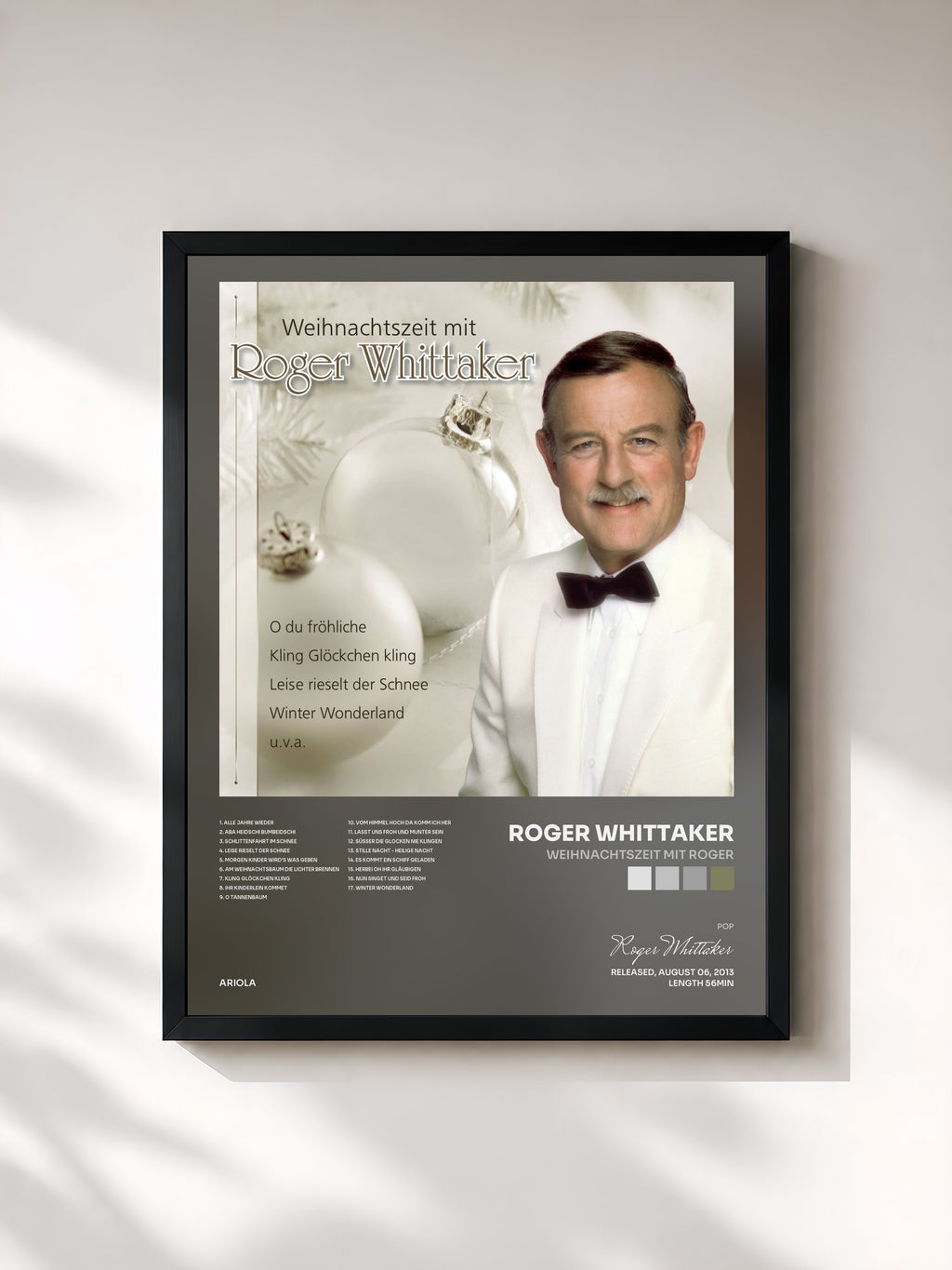 #noir Tableau de l'album Weihnachtszeit mit Roger de Roger Whittaker, cadre noir, imprimé et encadré en France