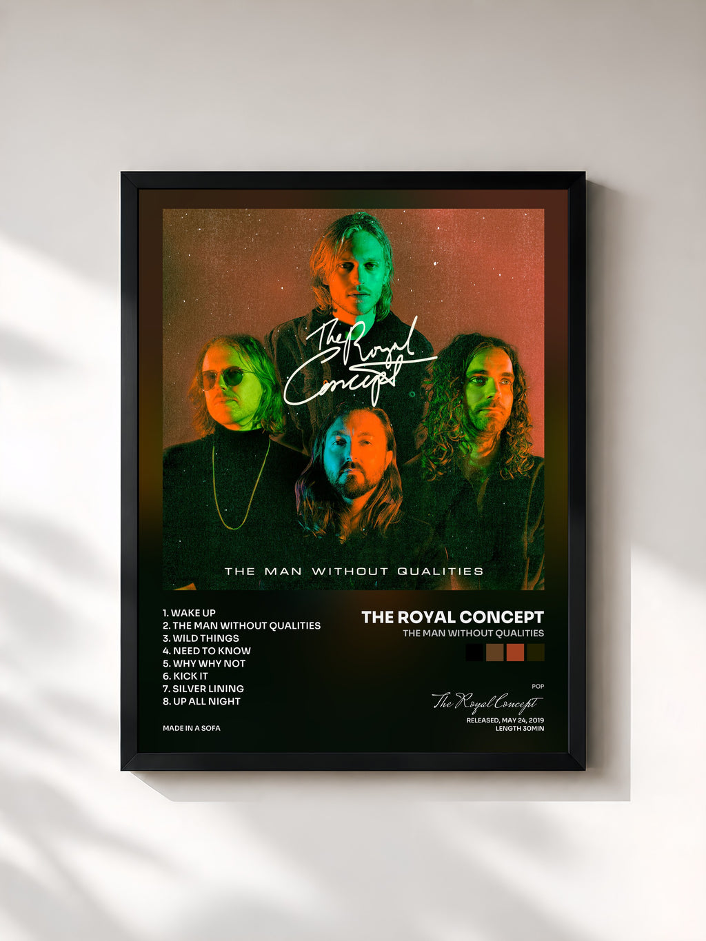 #noir Tableau de l'album The Man Without Qualities de The Royal Concept, cadre noir, imprimé et encadré en France