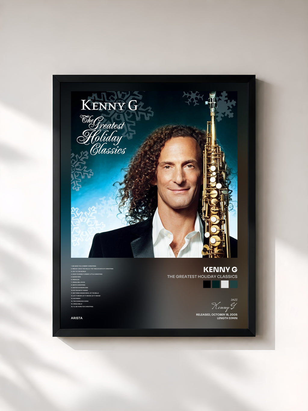 #noir Tableau de l'album The Greatest Holiday Classics de Kenny G, cadre noir, imprimé et encadré en France