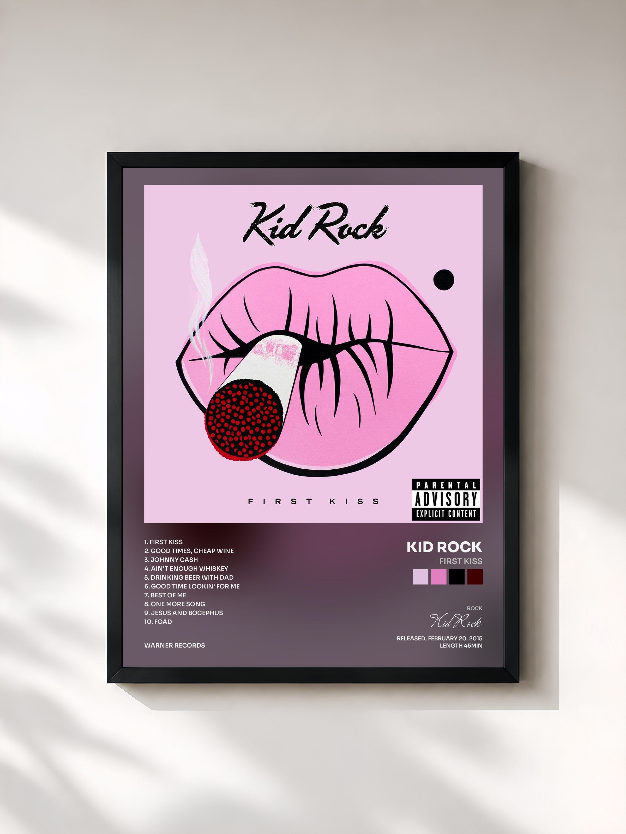 #noir Tableau de l'album First Kiss de Kid Rock, cadre noir, imprimé et encadré en France