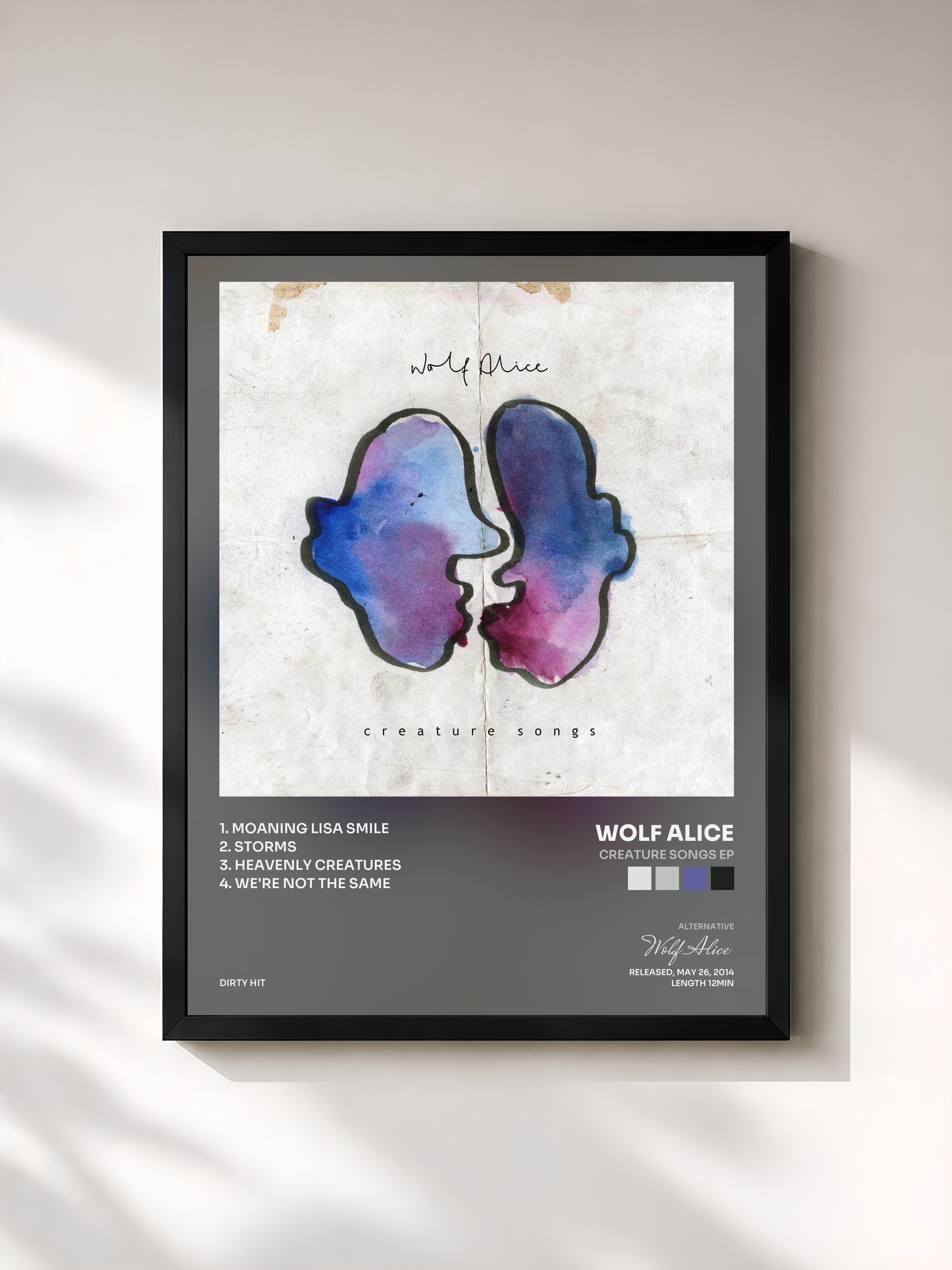 #noir Tableau de l'album Creature Songs EP de Wolf Alice, cadre noir, imprimé et encadré en France