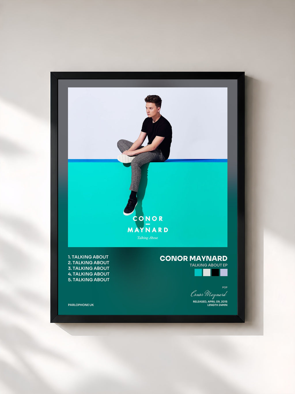 #noir Tableau de l'album Talking About EP de Conor Maynard, cadre noir, imprimé et encadré en France