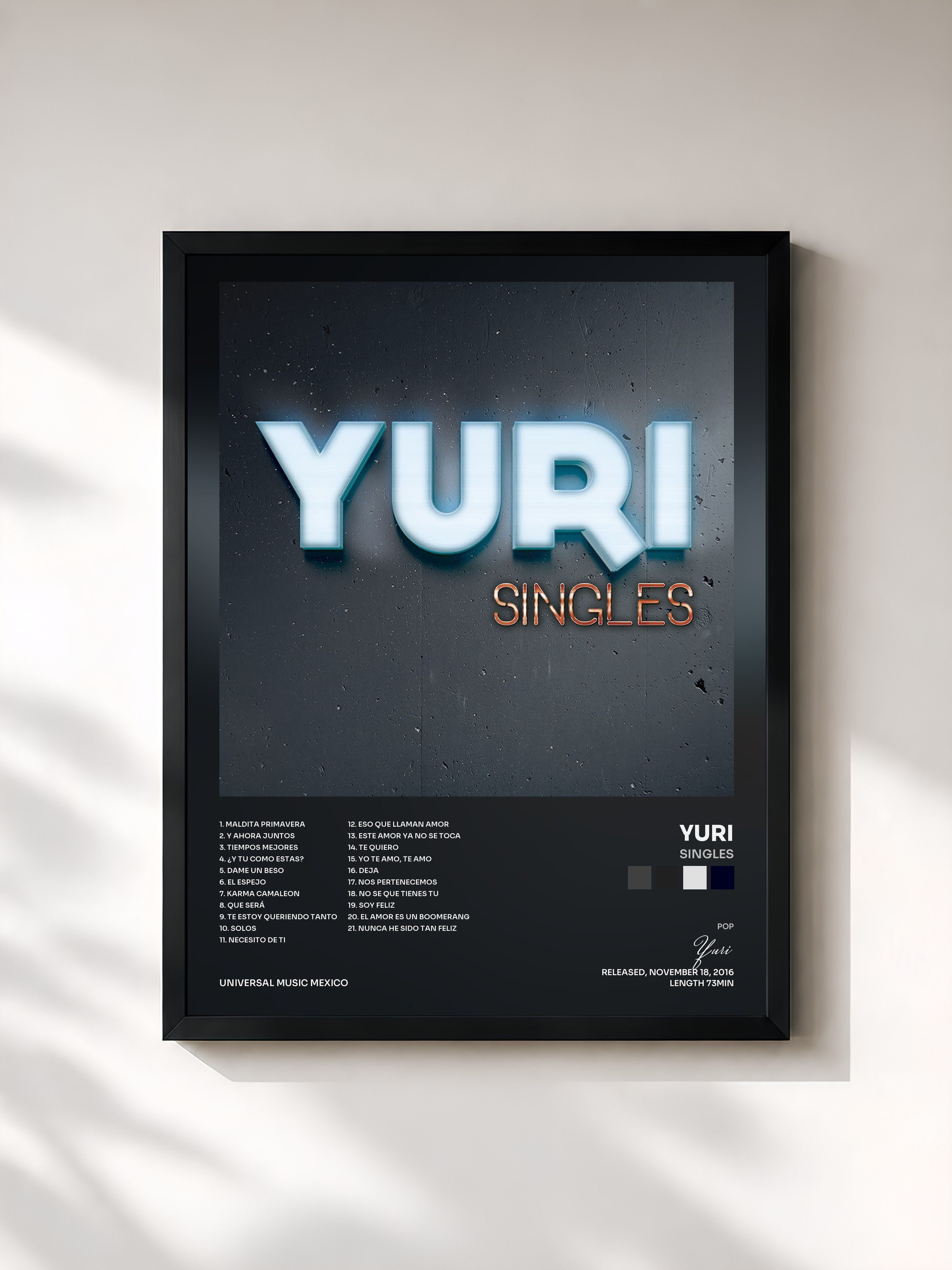 #noir Tableau de l'album Singles de Yuri, cadre noir, imprimé et encadré en France