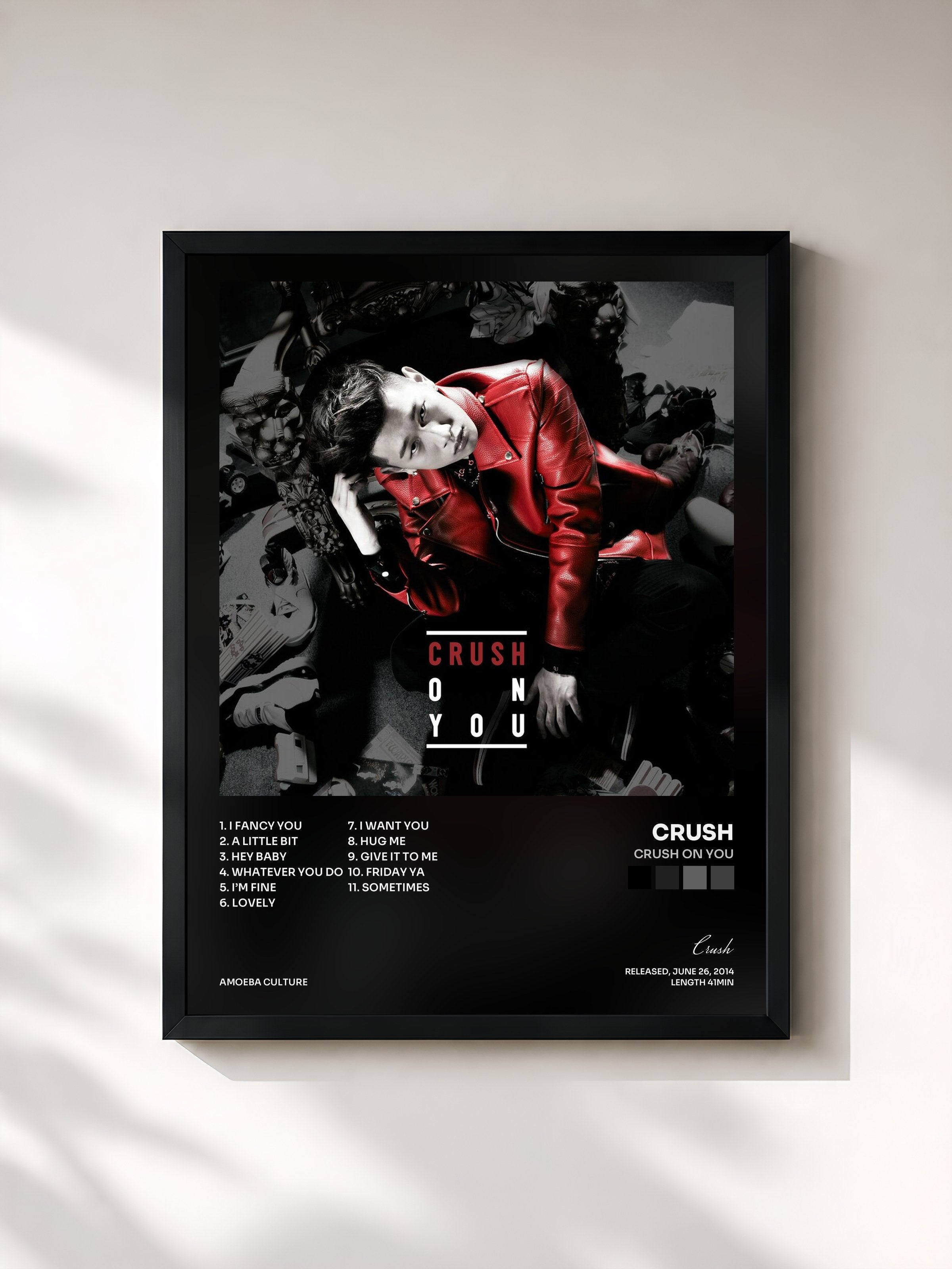 #noir Tableau de l'album Crush On You de Crush, cadre noir, imprimé et encadré en France